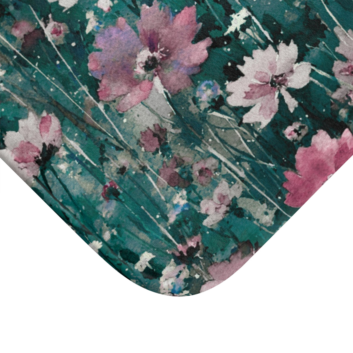 Teal Pink Cosmos Meadow Bath Mat, Kitchen Mat