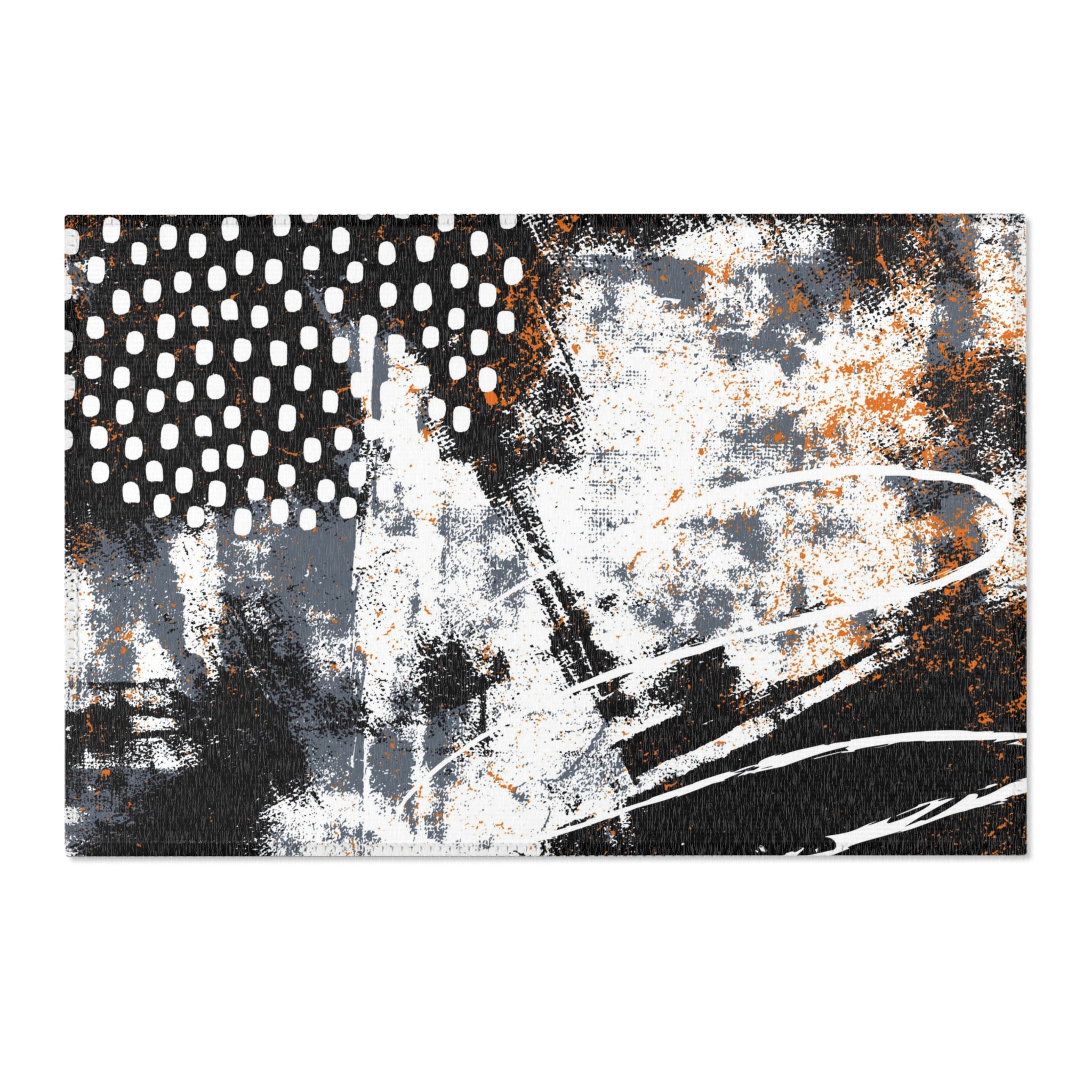 Abstract Boho Area Rug | Black, White Orange Minimalist