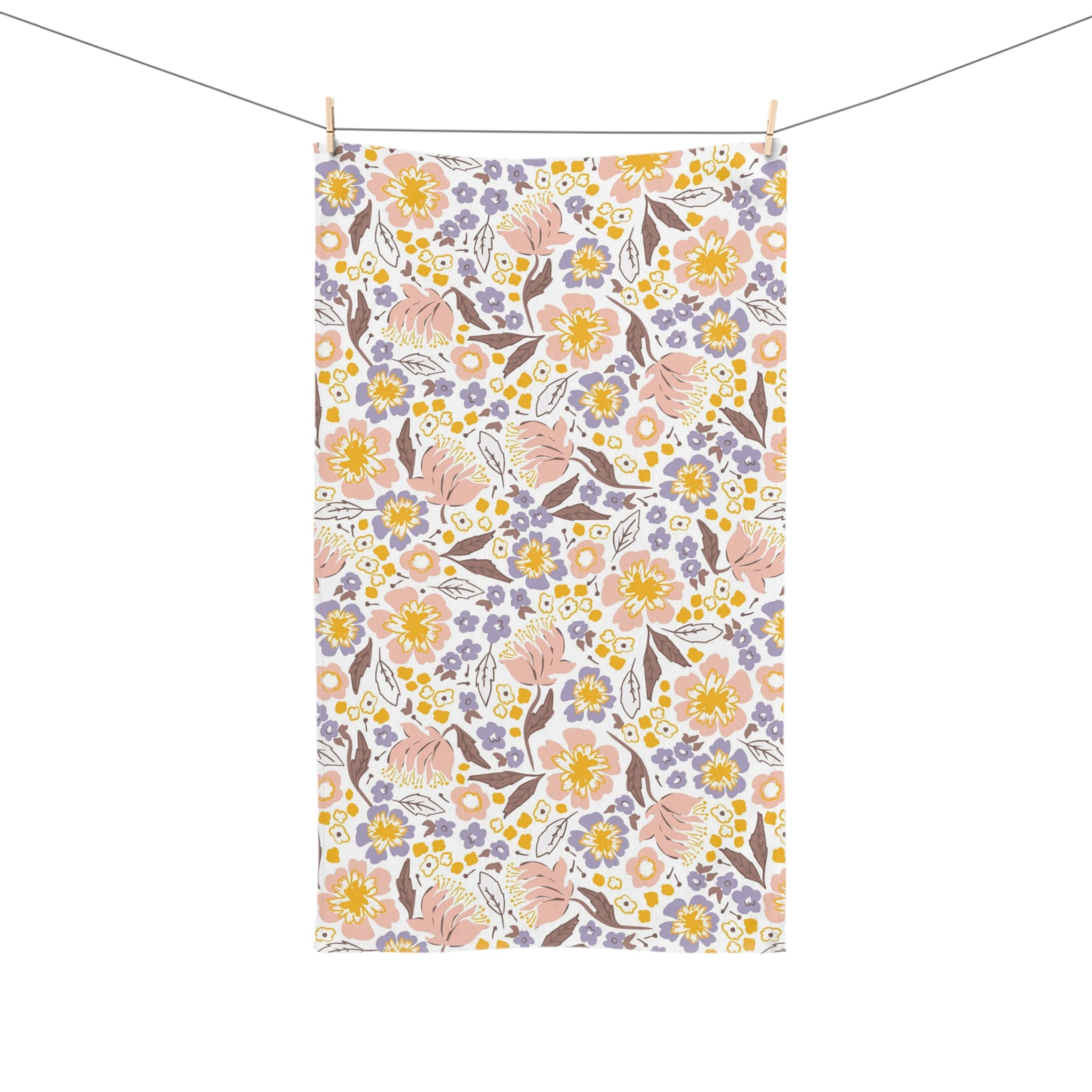 Floral Boho Kitchen, Bath Hand Towel | White Blush Pink Lavender Yellow