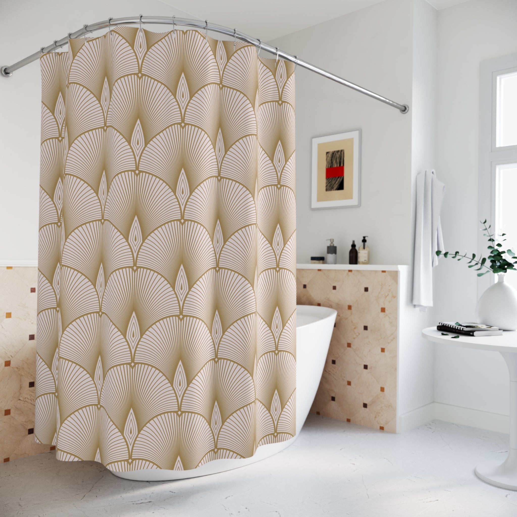 Art Nouveau Shower Curtain | Beige Retro Decor