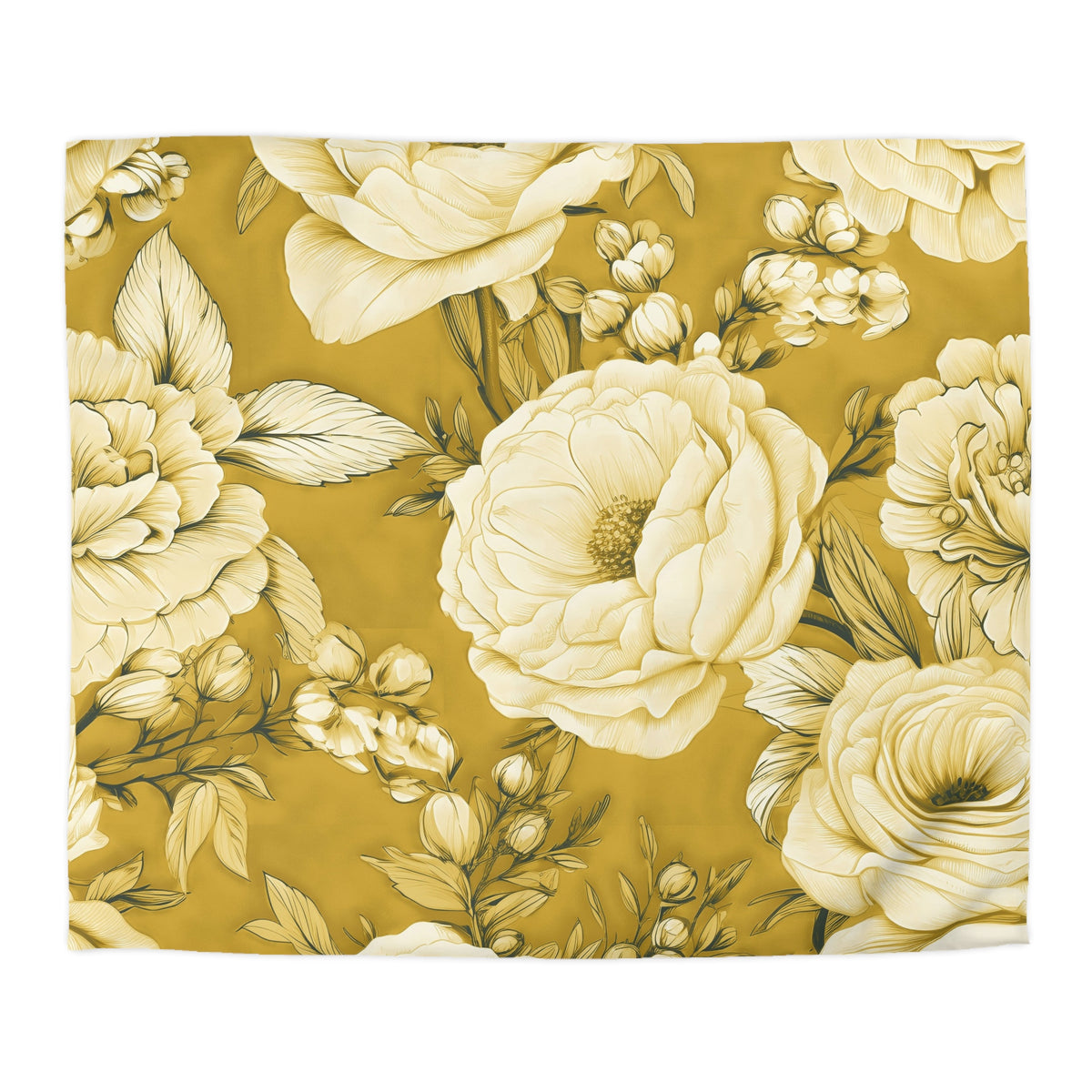 Mustard Peony Rose Duvet Cover | Golden Yellow Cream Floral Bedding
