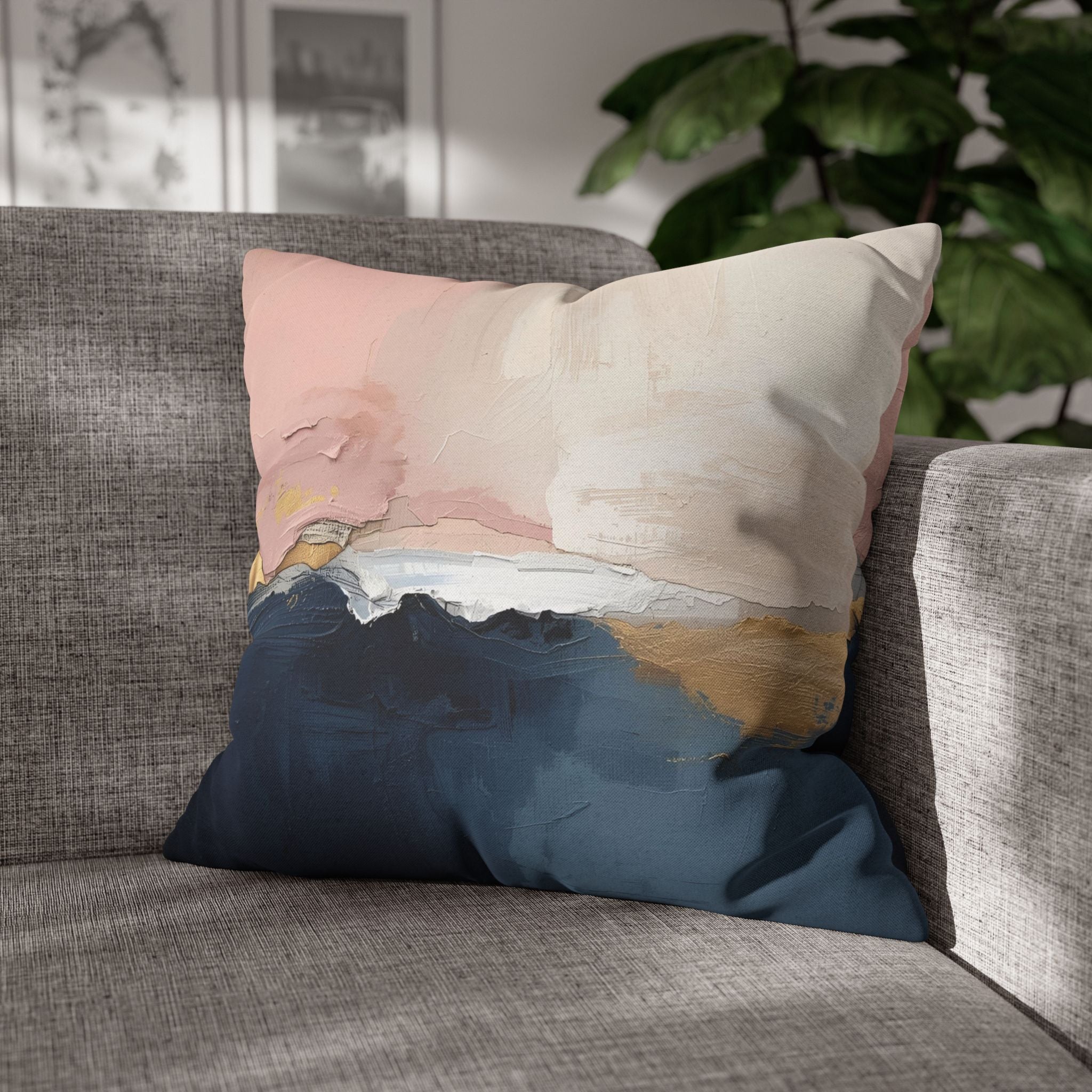 Abstract Pillow Cover | Navy Blue, Blush Pink Ombre