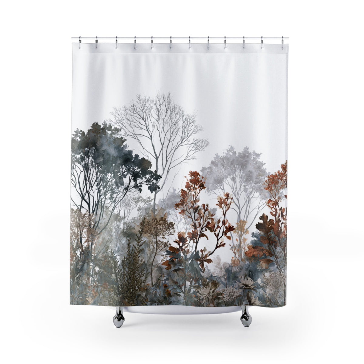 Grey Rust Minimal Tree Shower Curtain, Bath Curtain 71x74