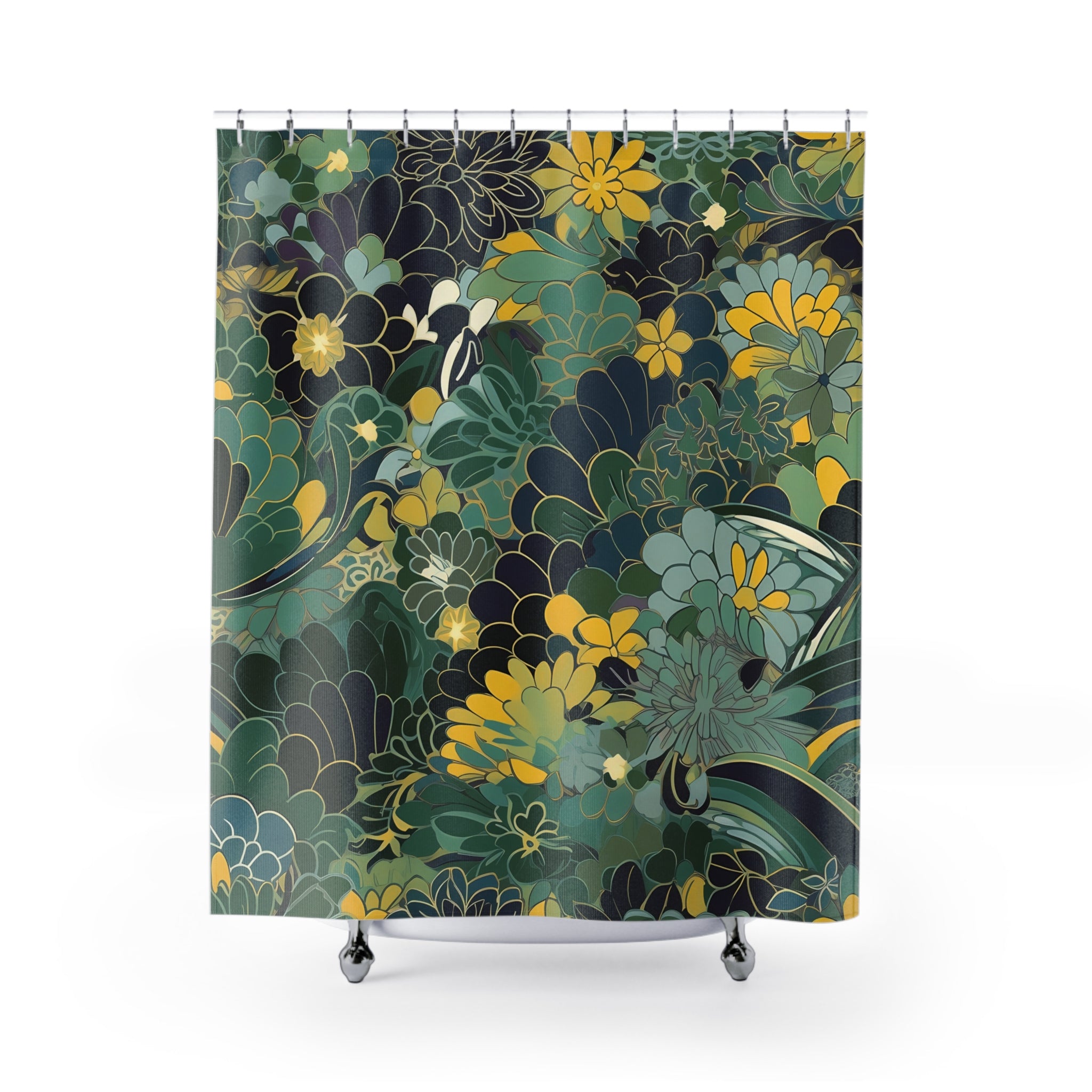Abstract Floral Shower Curtain | Moody Colorful Fabric Curtain
