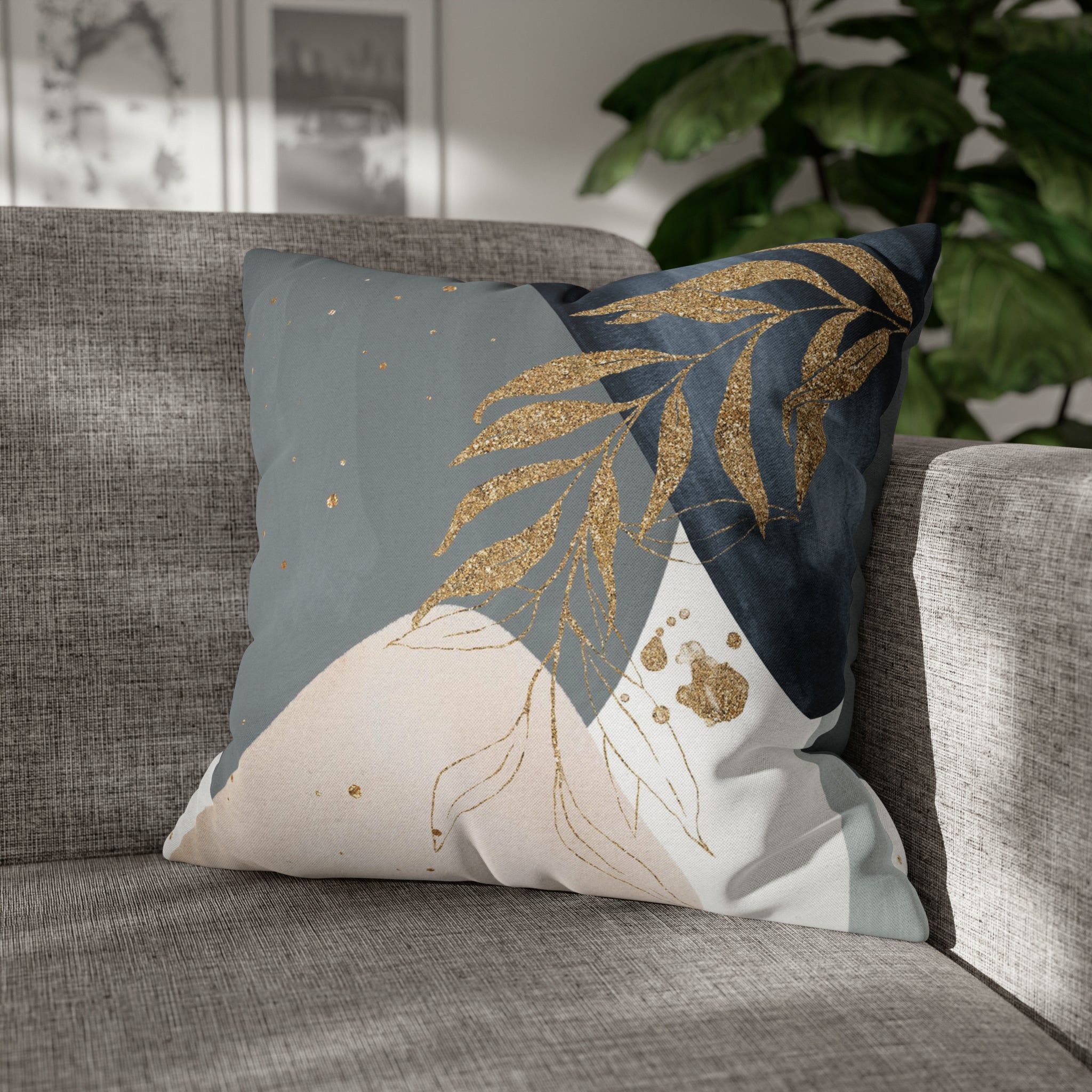 Abstract Pillow Cover | Boho Grey Navy Blue, Beige