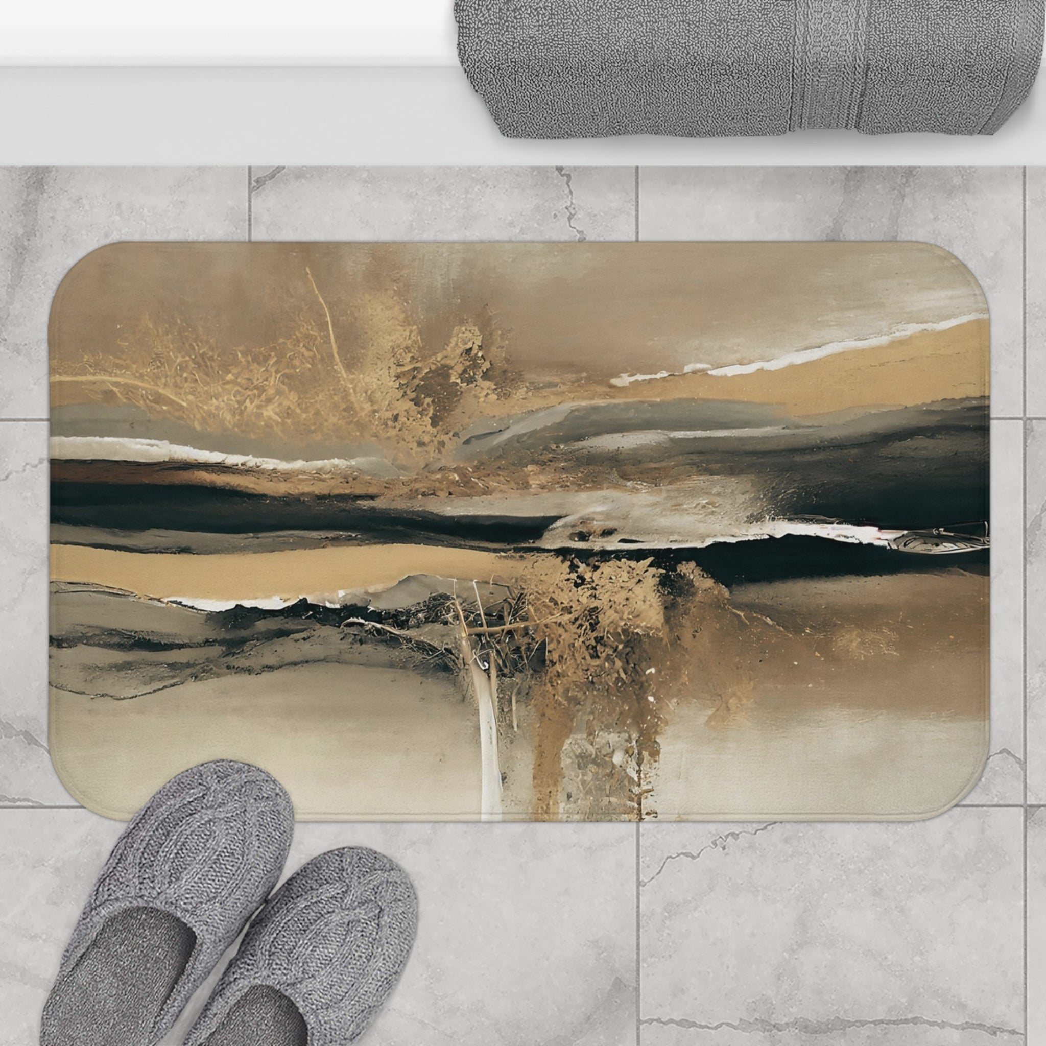 Abstract Bath, Kitchen Mat | Modern Ombre, Blue Beige, Grey