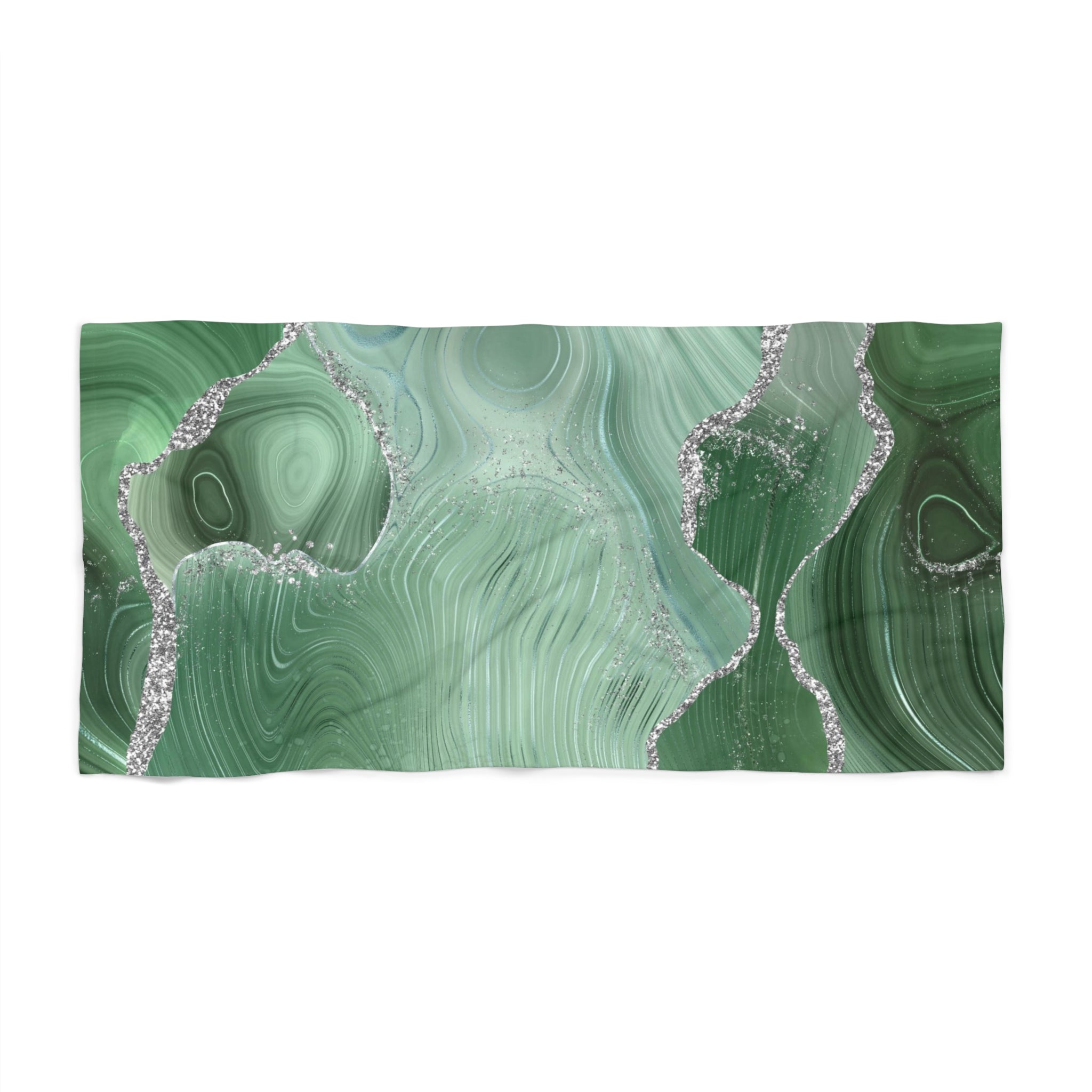 Abstract Bath Beach Towel | Sage Green, Silver Ombre Marble Print