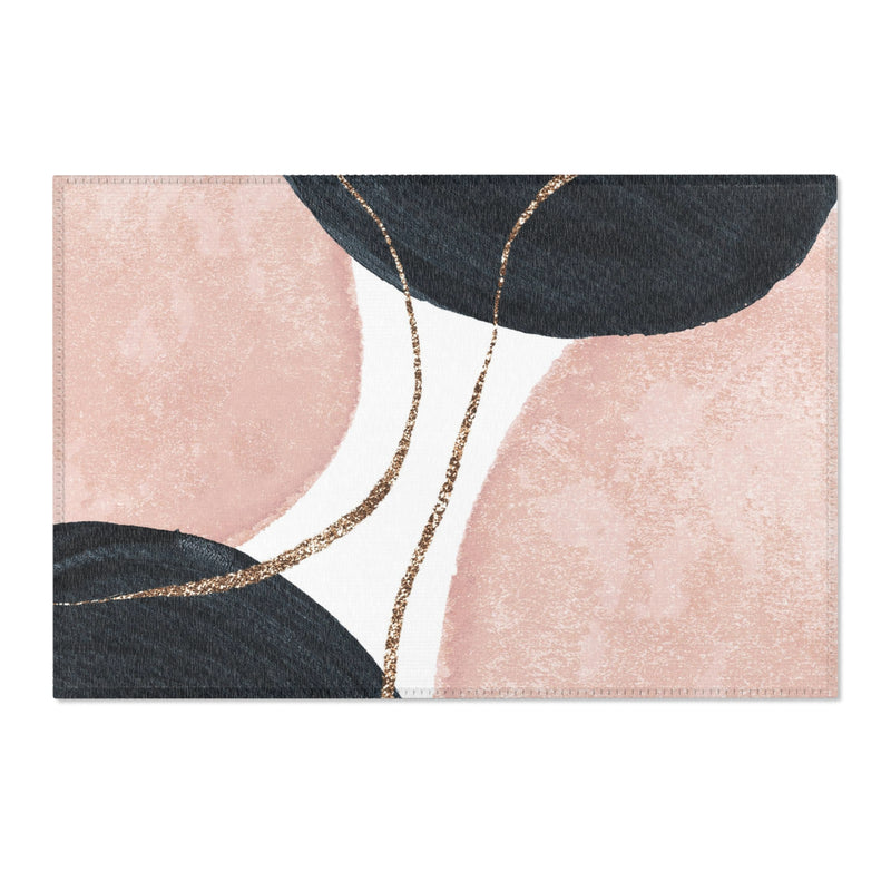 Abstract Boho Rectangle Area Rug | Modern Blush Pink, black