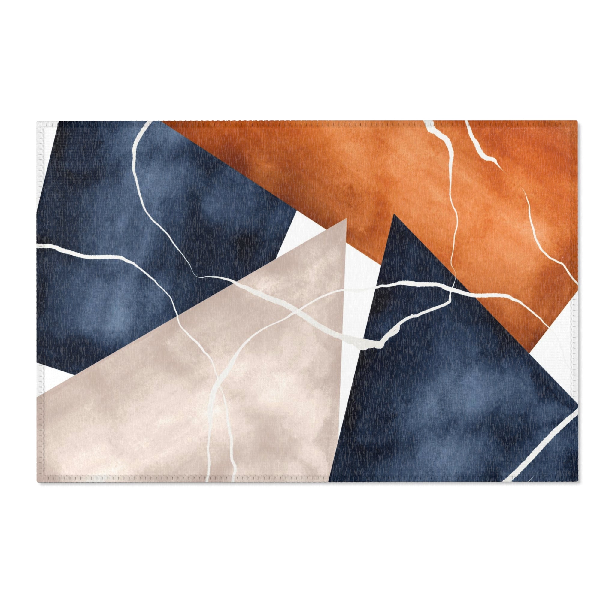 Abstract Boho Area Rug | Navy Blue, Blush Beige, Burnt Orange