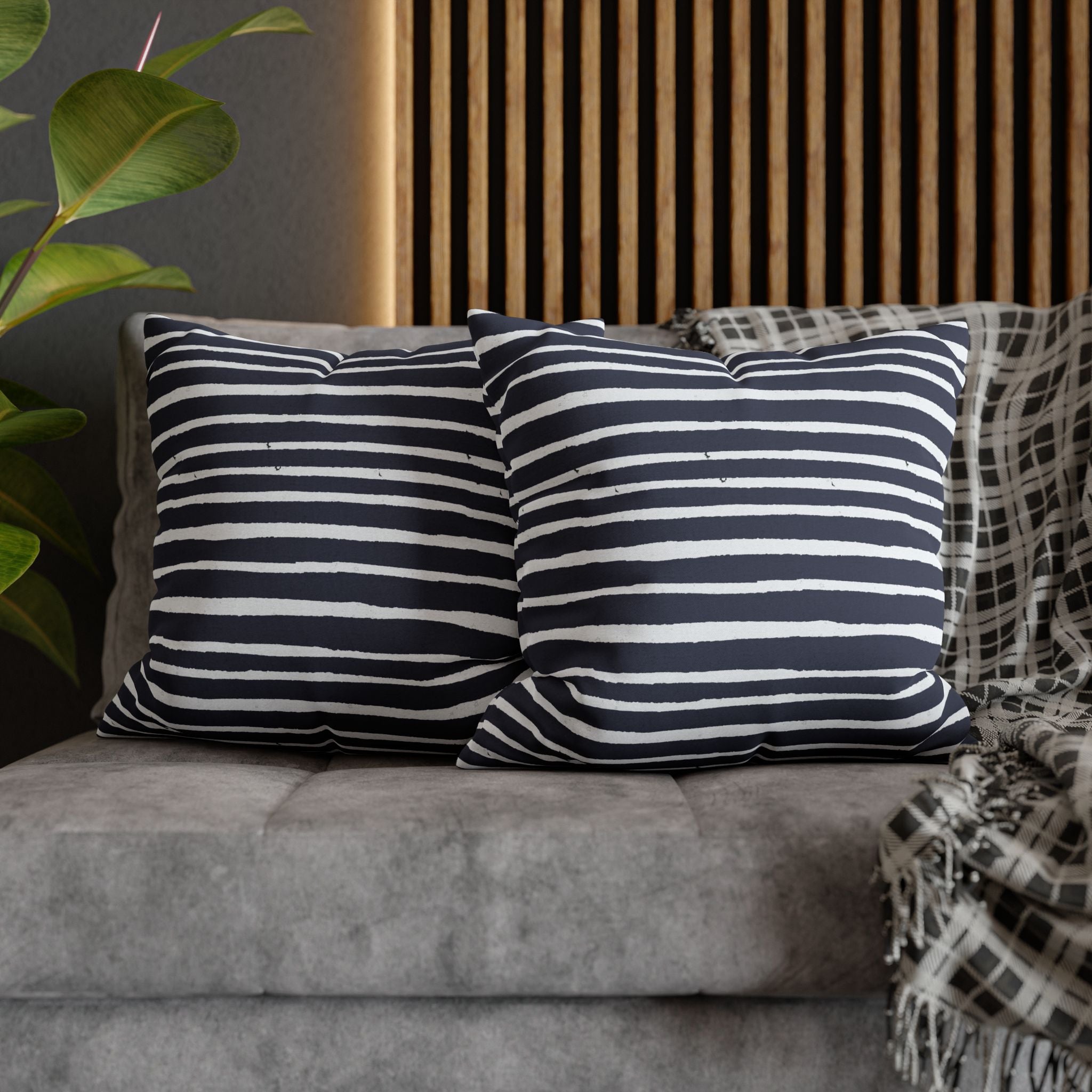 Abstract Pillow Cover | Navy Blue White Stripes Pillowcase