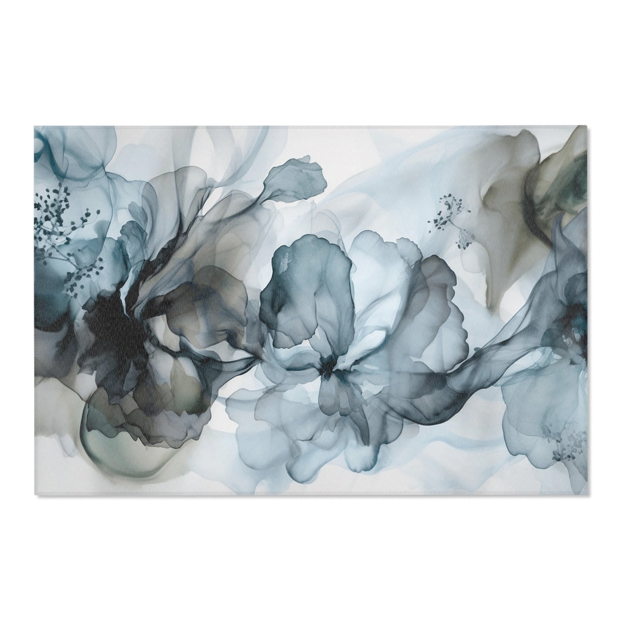 Abstract Large Area Rug | Modern Ombre Blue Floral Watercolor Rug