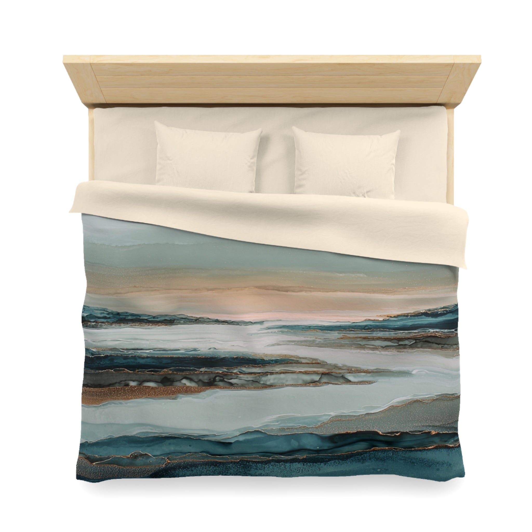 Modern Duvet, Pillow Cover | Blue Beige Bedroom Decor