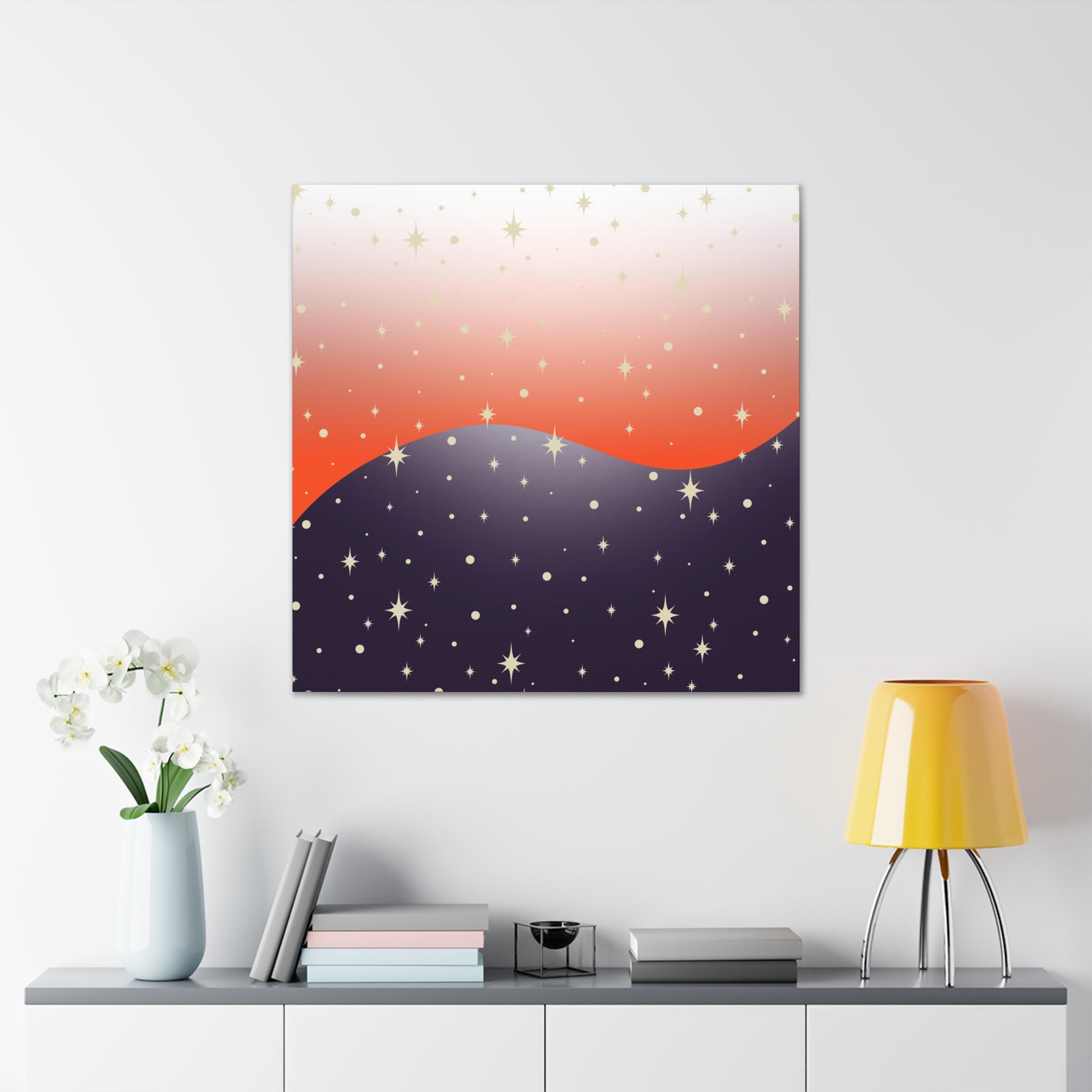 Abstract Canvas Wall Art | Purple Red White Ombre Stars