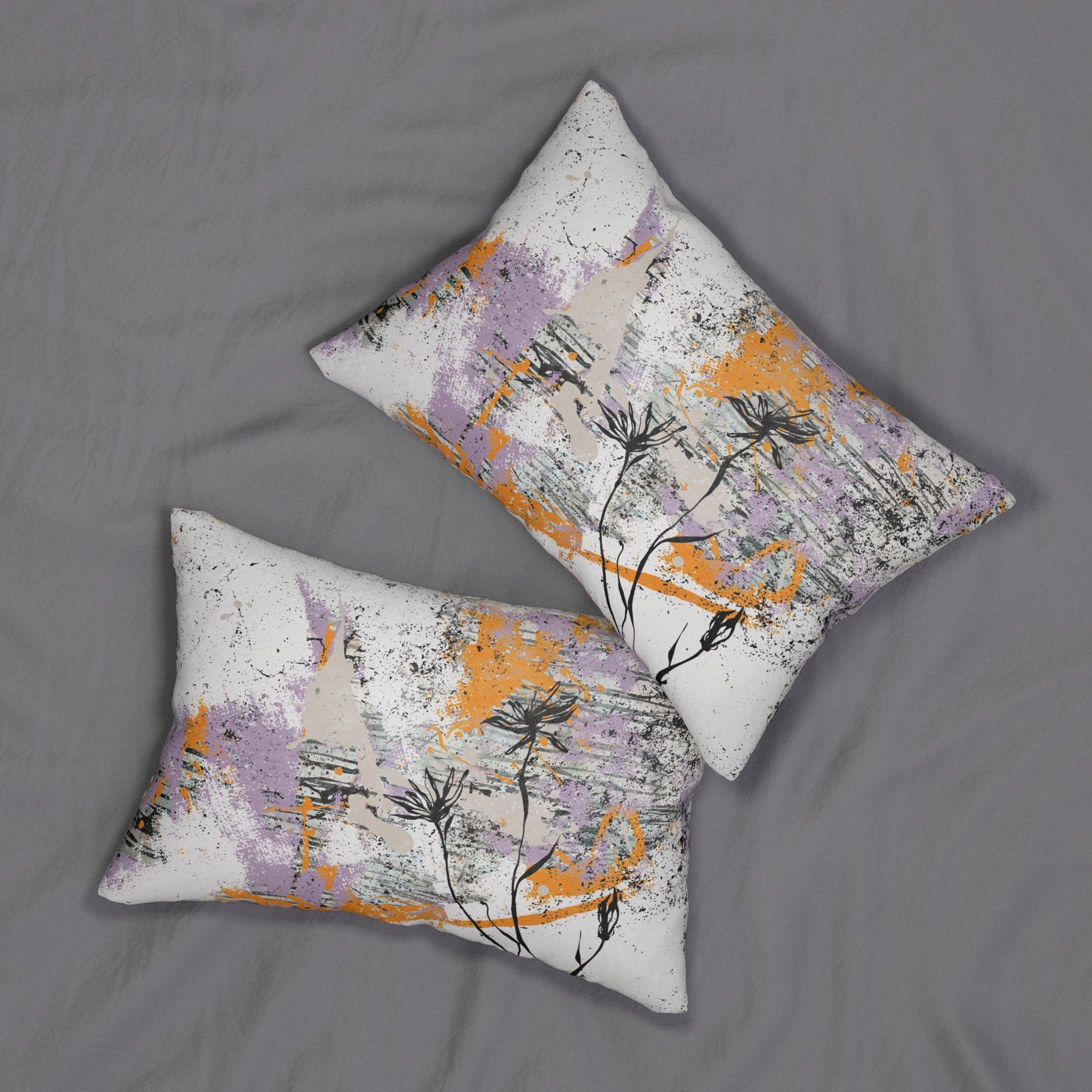 Abstract Lumbar Pillow | White Lavender, Orange Black