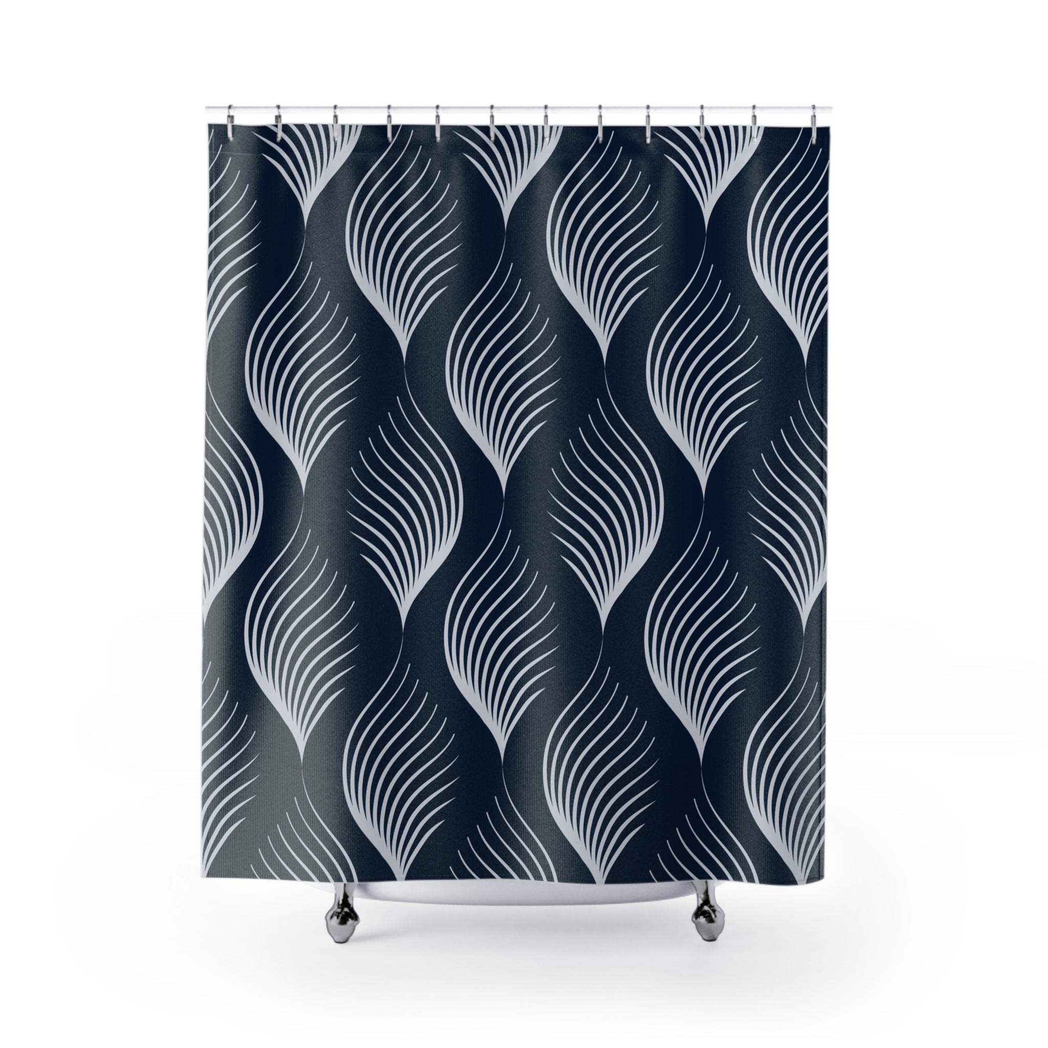 Boho Art Deco Shower Curtain | Navy Blue Art Nouveau