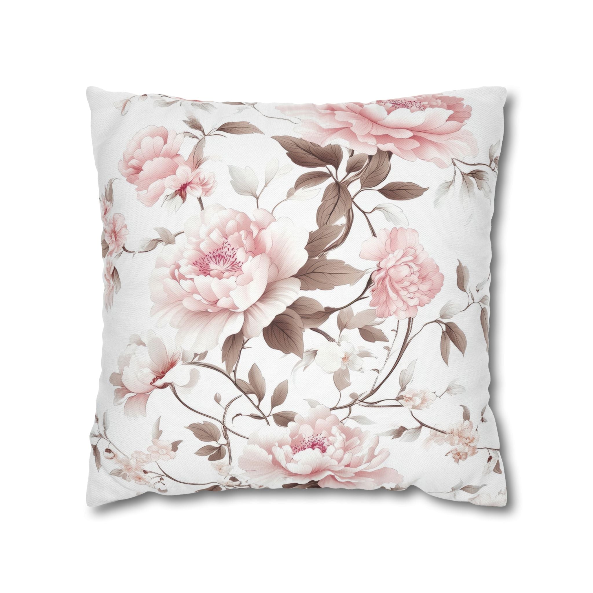 Floral Pillow Cover | Blush Pink Roses, White Taupe
