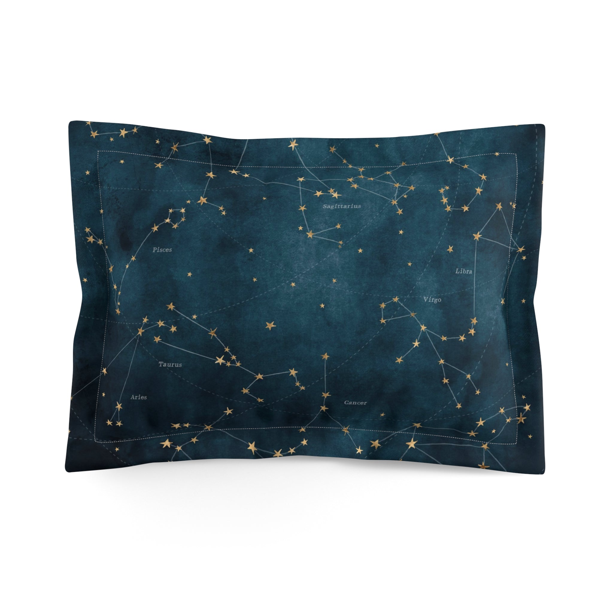 Bedding Pillow Sham | Cosmic Dark Teal Blue Zodiac Home Decor