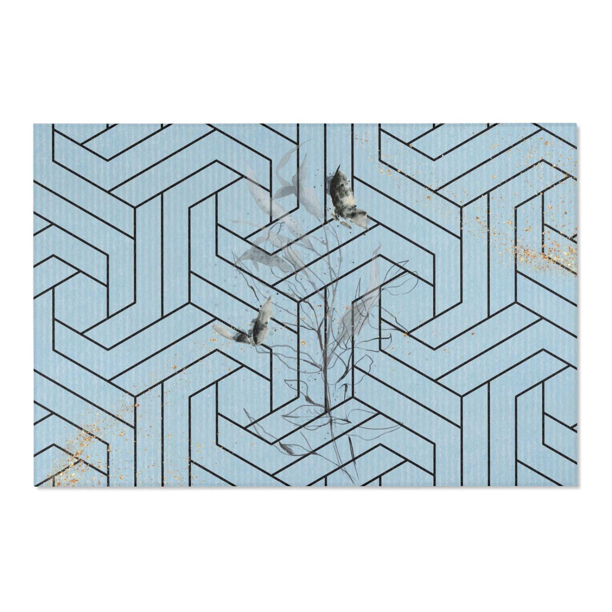 Boho Area Rug | Powder Blue, Line Art, Rug