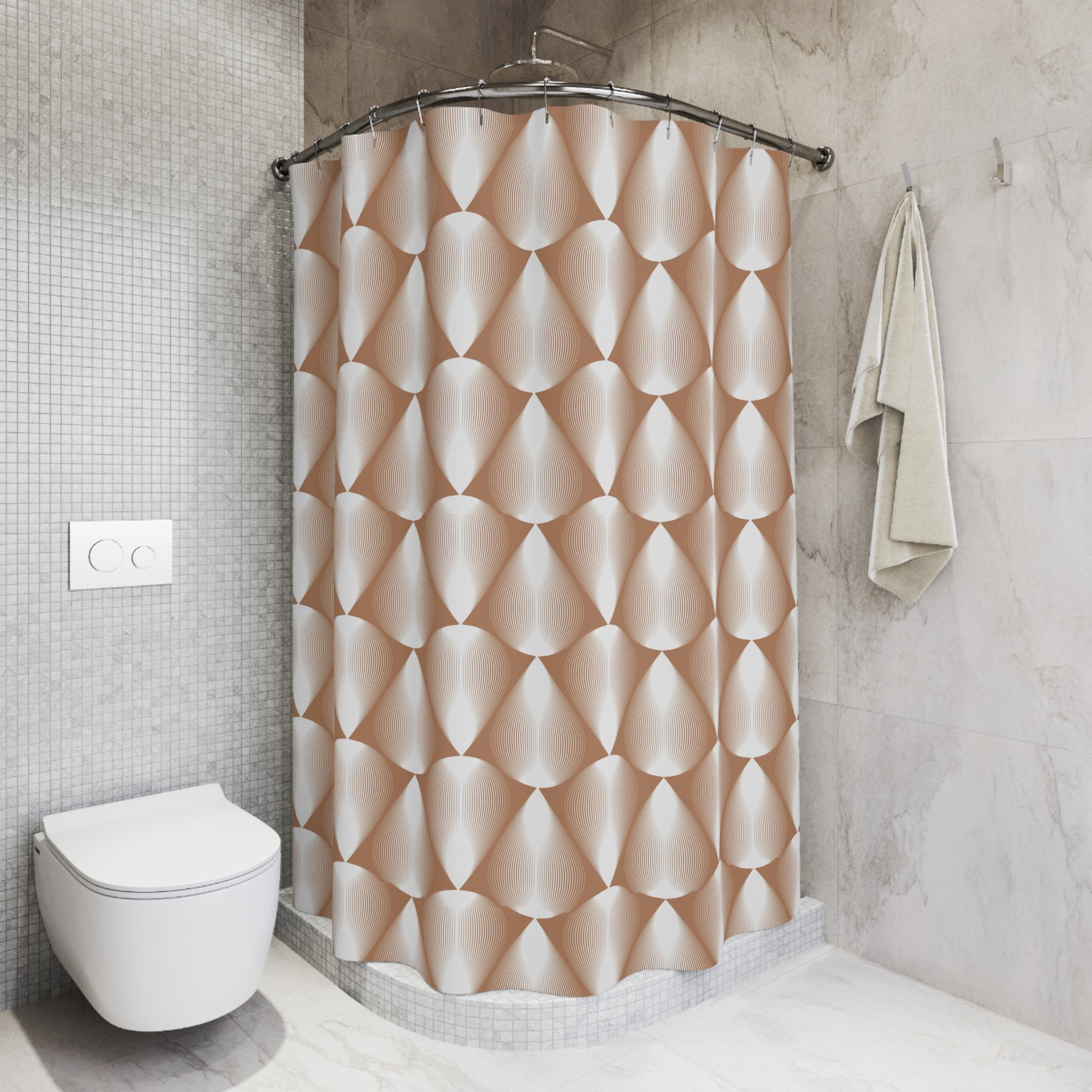 Beige White Shower Curtain | Art Deco, Tear Drops Geometric