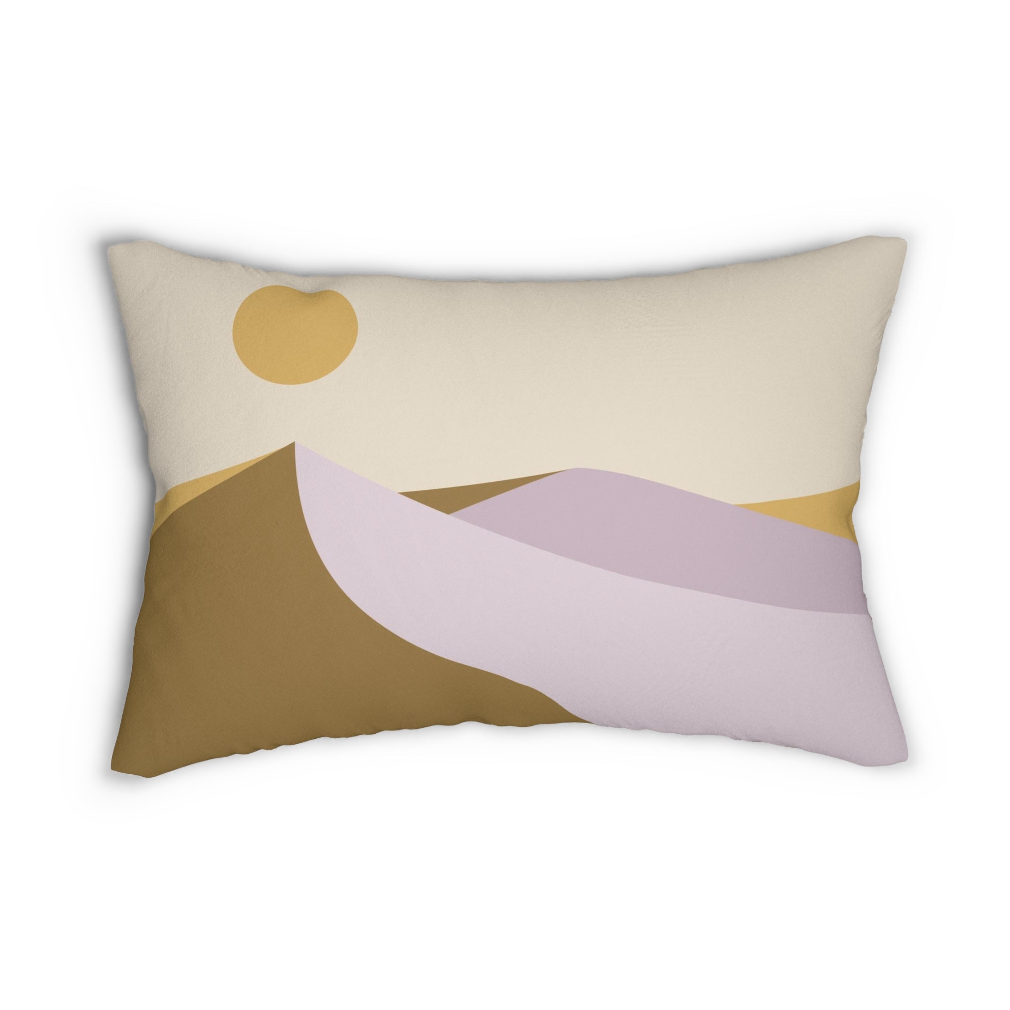 Abstract Landscape Lumbar Pillow | Boho Brown, Lavender Beige