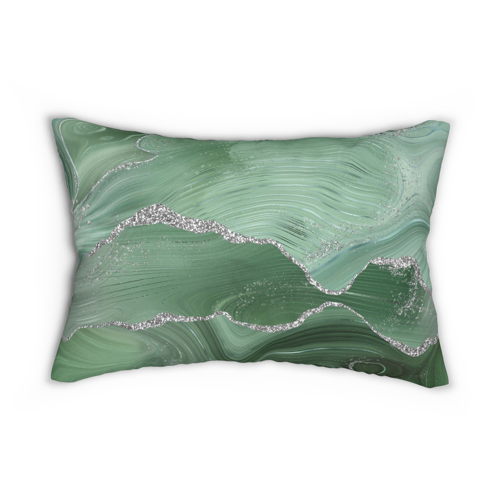 Abstract Lumbar Pillow | Sage Green, Silver Marble