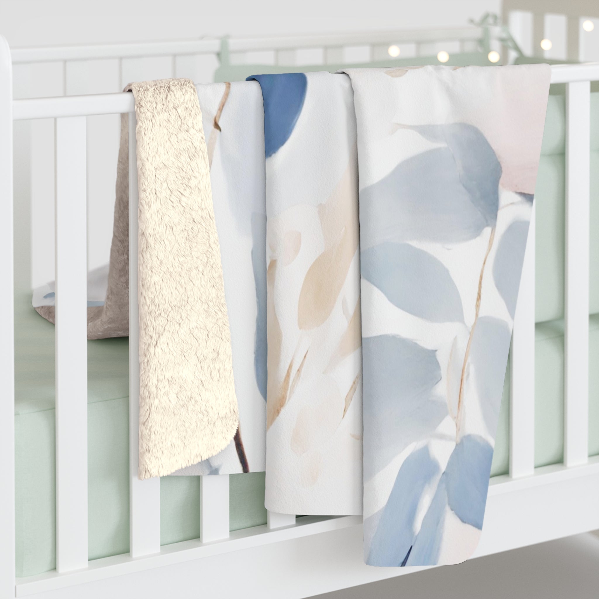 Floral Throw Blanket | White Blue, Lavender Beige