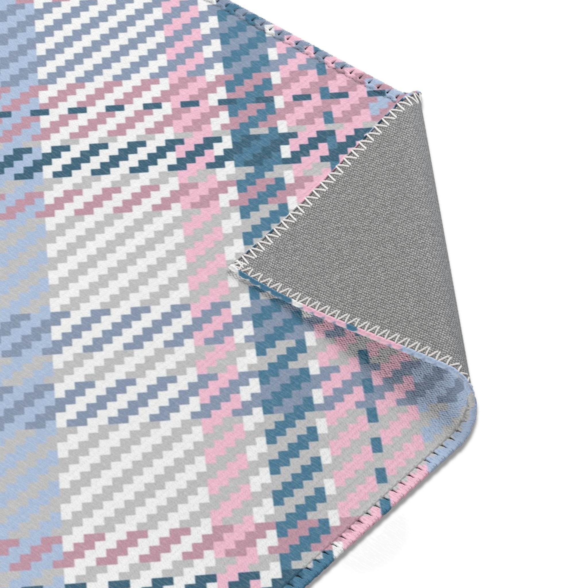 Plaid Area Rug | Retro Pink Blue, Off White