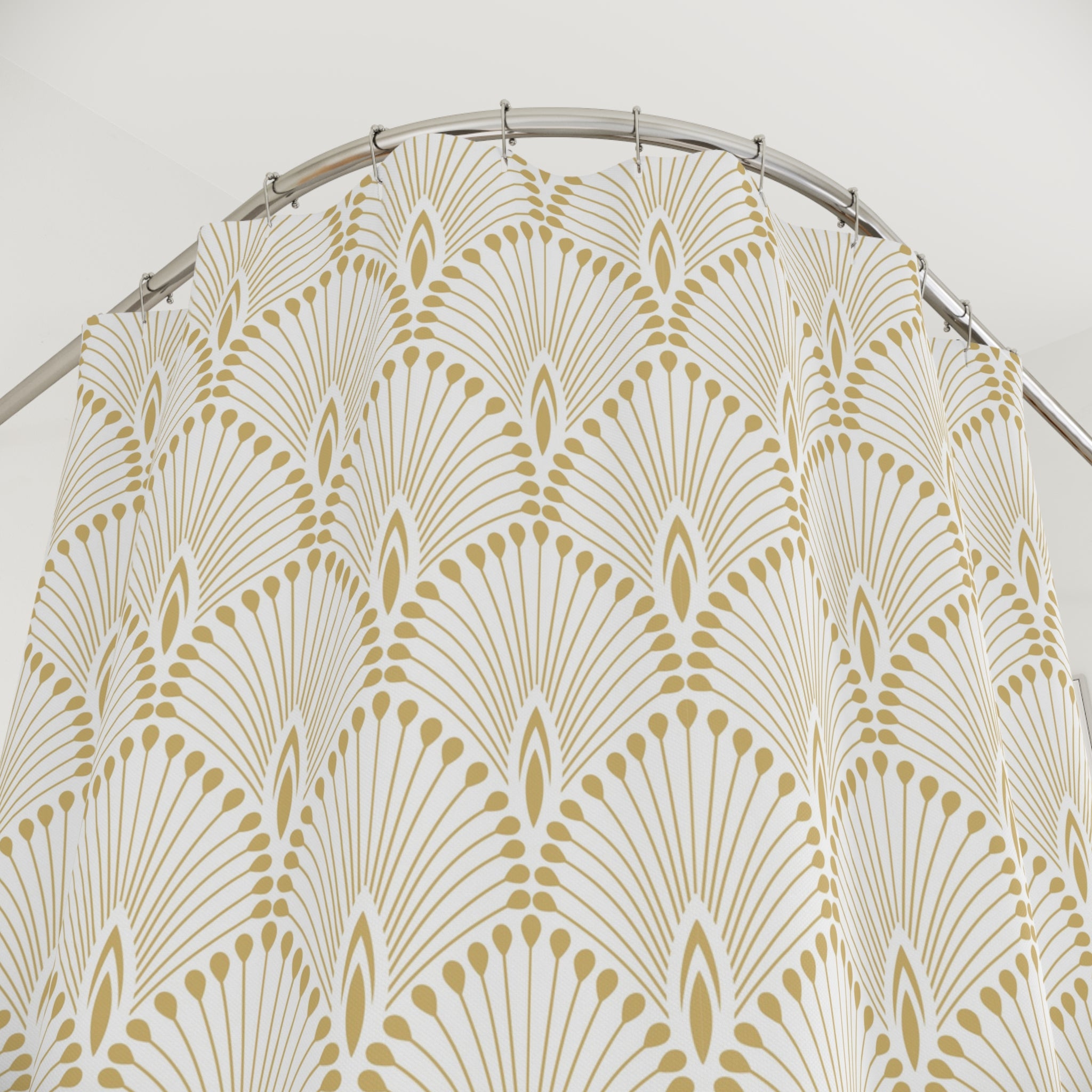 Boho Shower Curtain | Vintage Tan Beige White Art Deco Crane