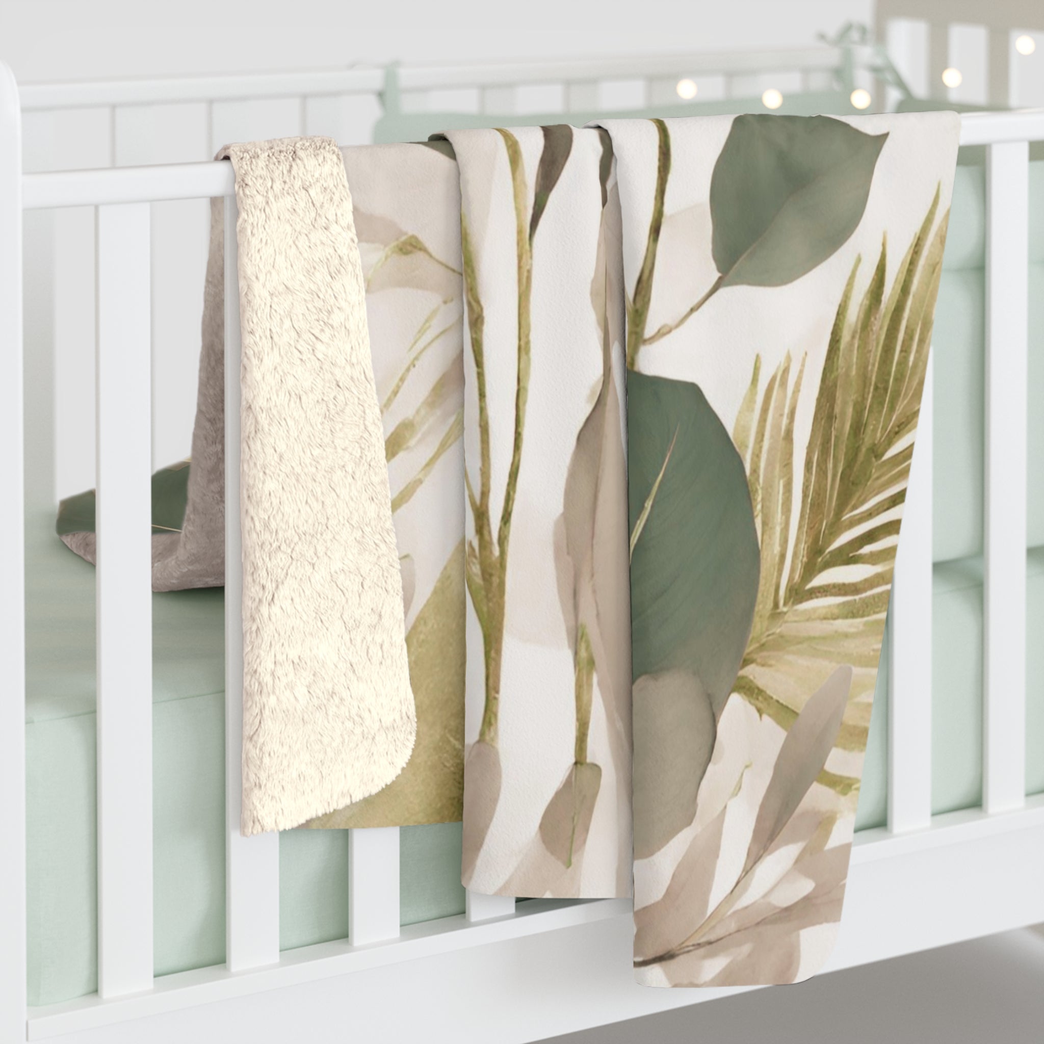 Comfy Blanket | Floral Beige, Sage Green Leaves