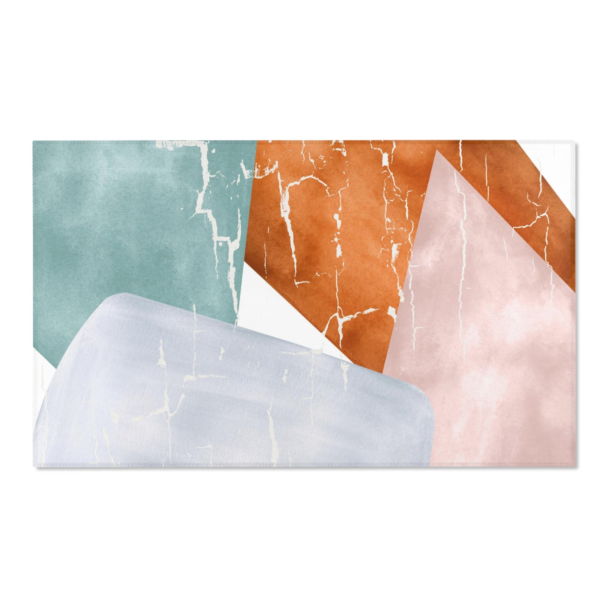 Abstract Boho Area Rug | Pastel Blue Pink, Burnt Orange White