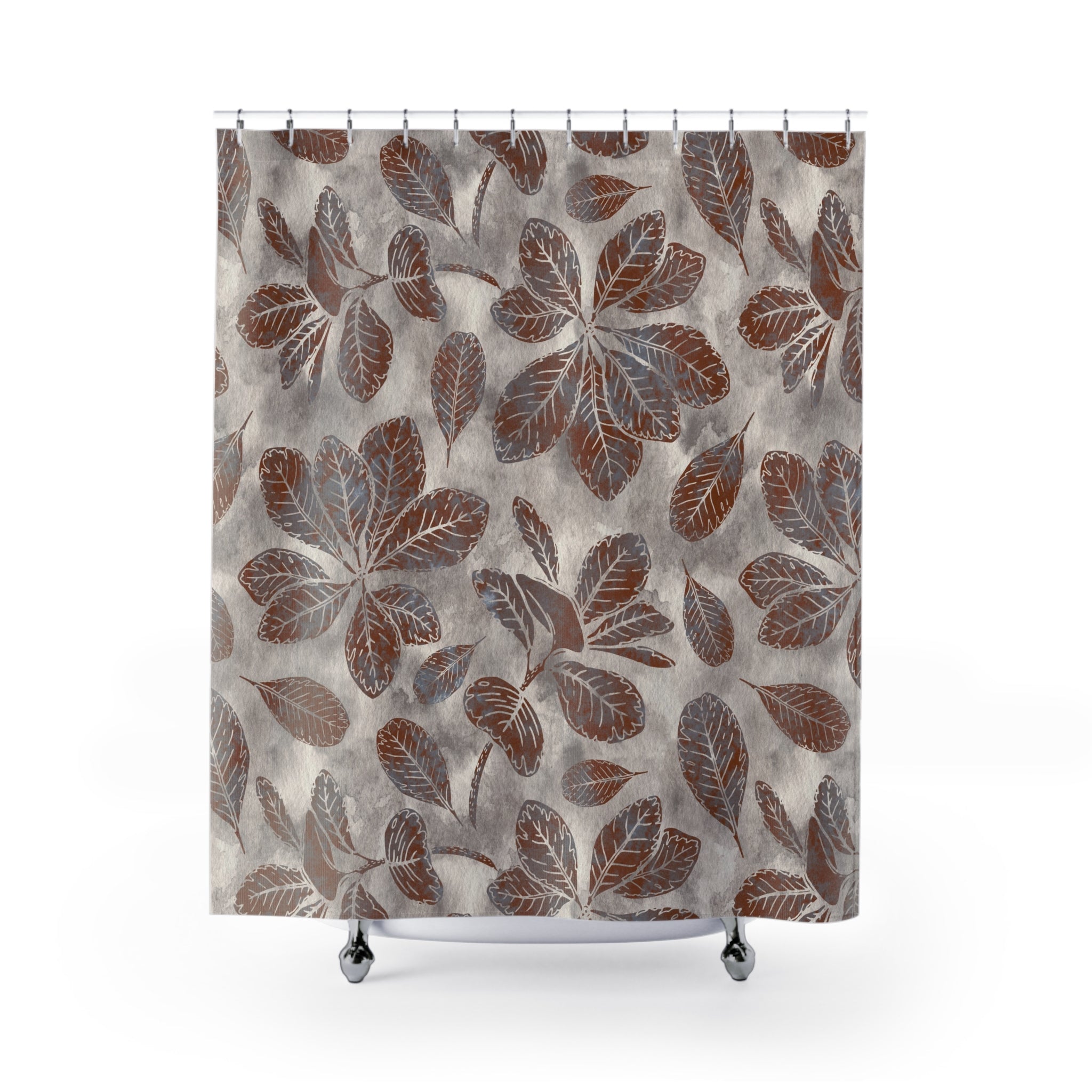 Rust Vintage Leaves Shower Curtain | Gray Botanical Earthy Bathroom Decor