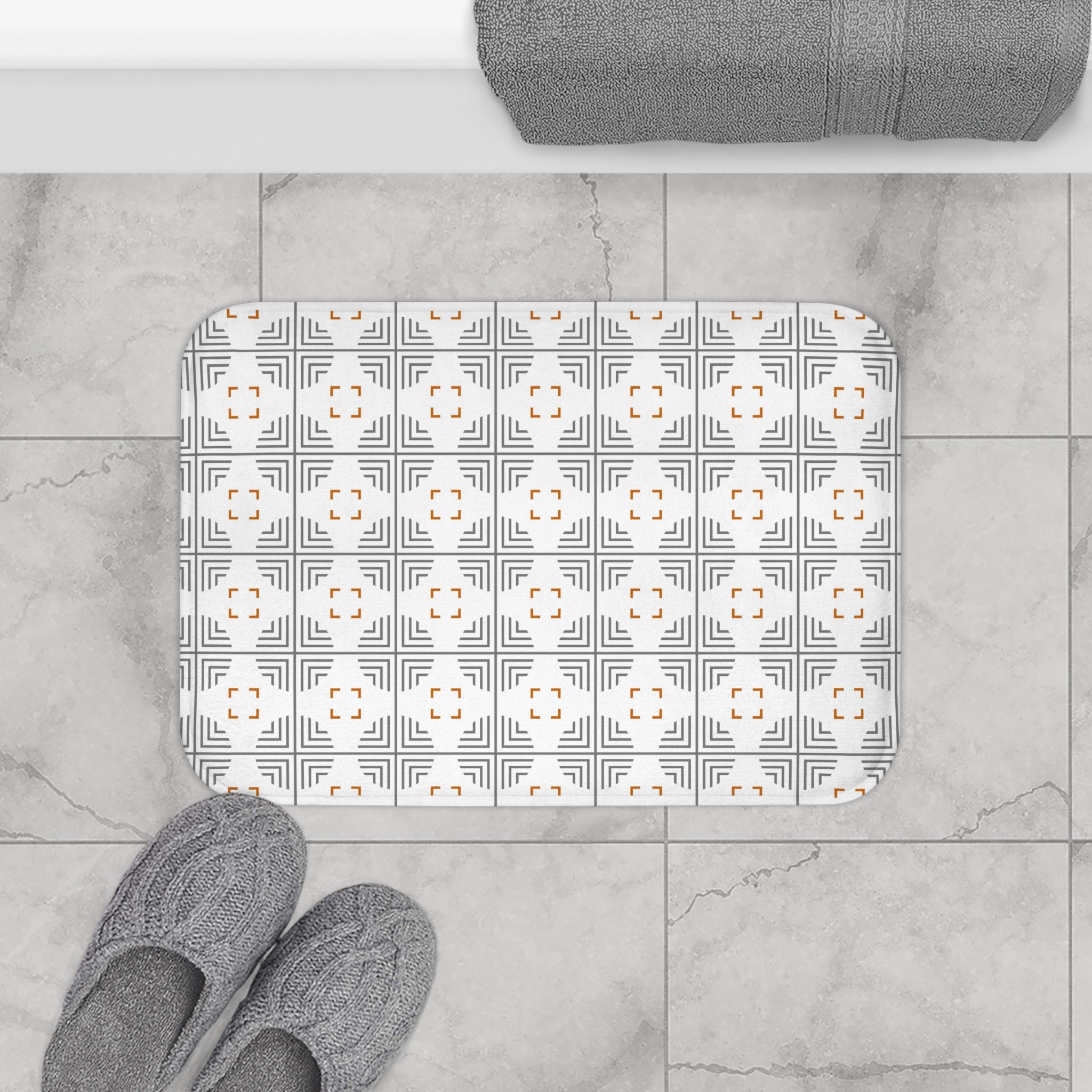 Bath, Kitchen Mat | Abstract grey, white, asian art