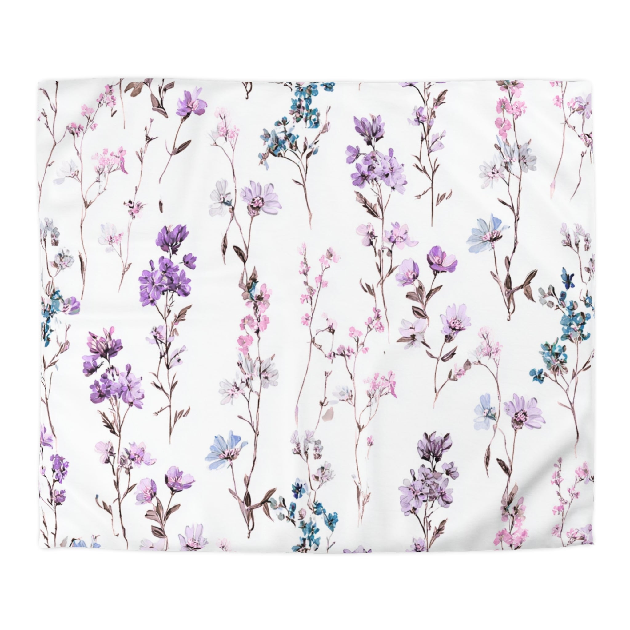 Floral Modern Duvet, Pillow Cover | White Purple Bedroom Decor