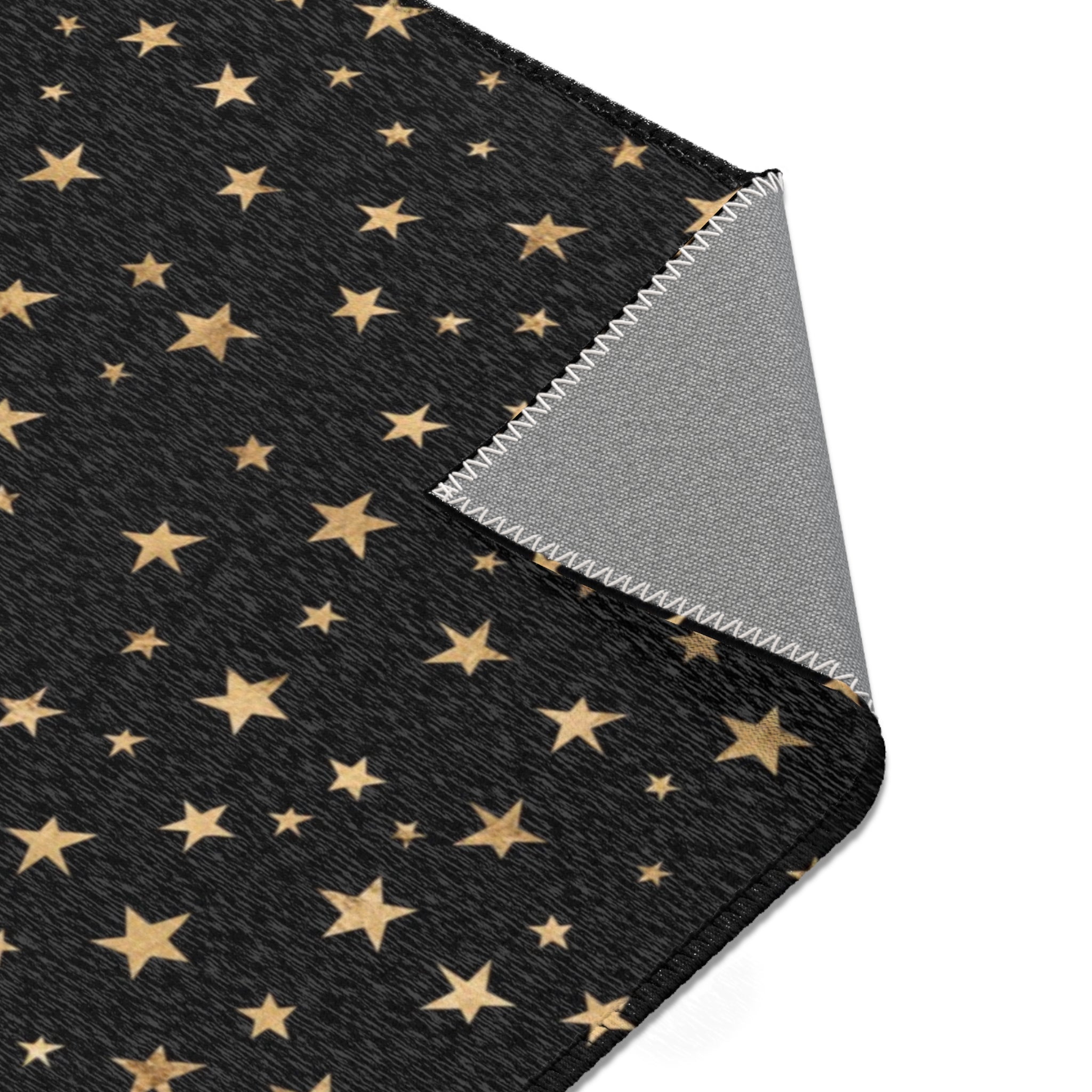 Boho Area Rug | Black Gold Beige Stars