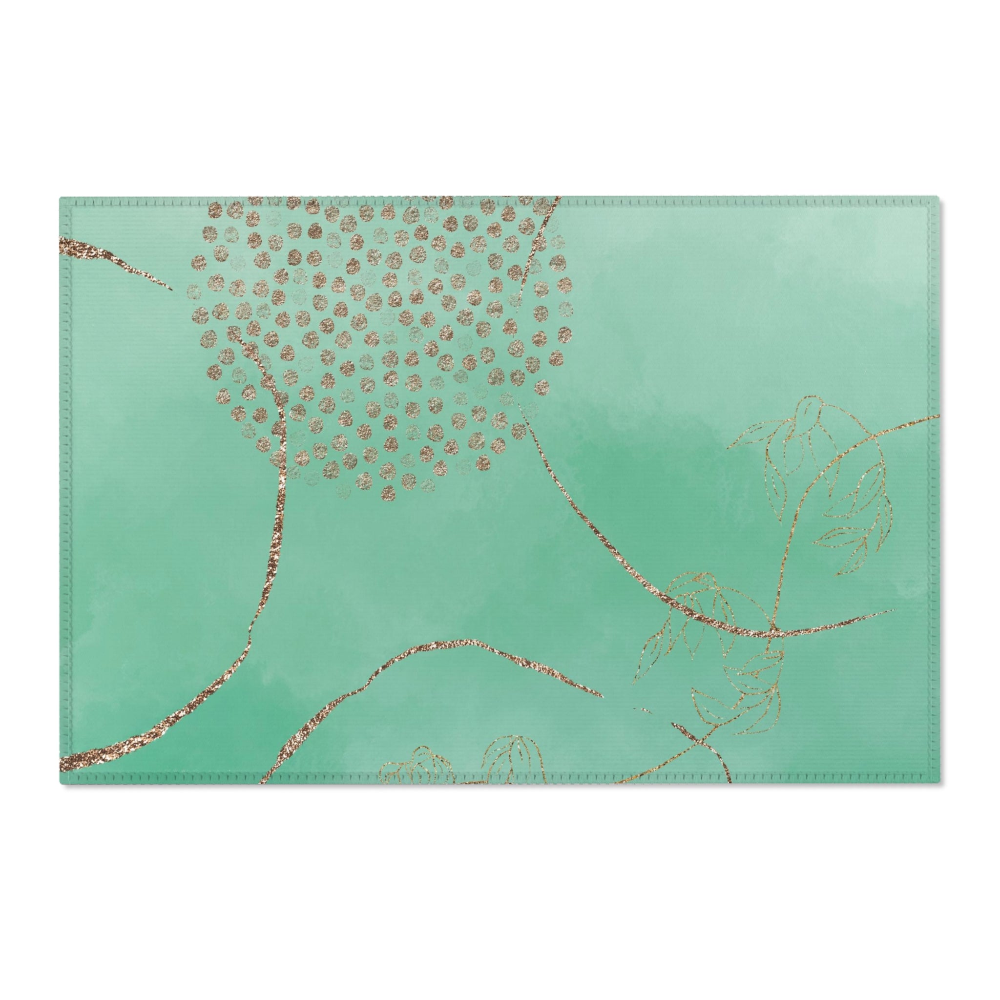 Abstract Floral Area Rug | Sage, Pale Green Ombre, Gold