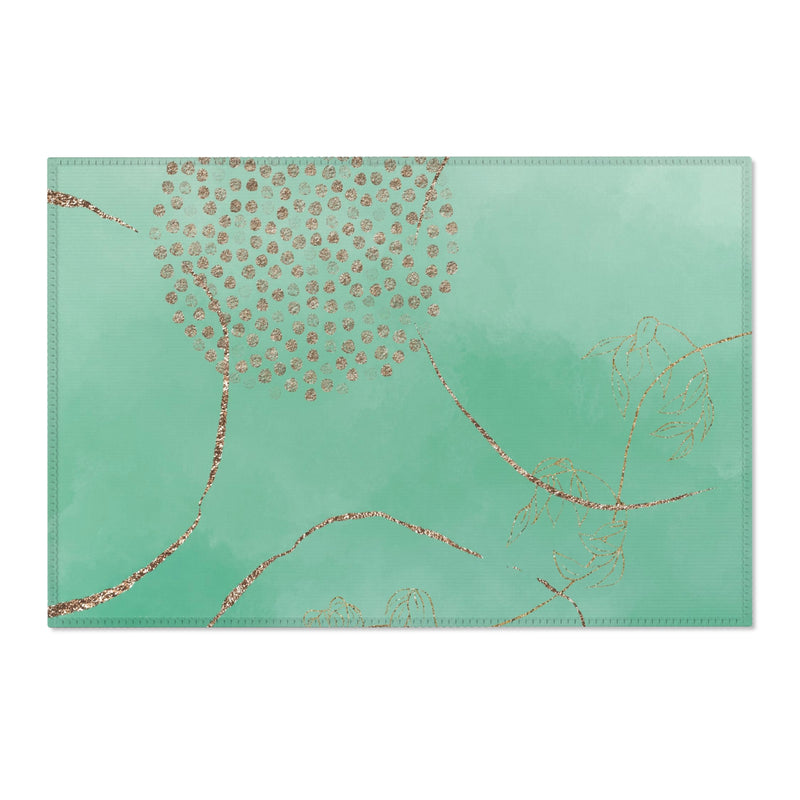 Abstract Floral Area Rug | Sage, Pale Green Ombre, Gold