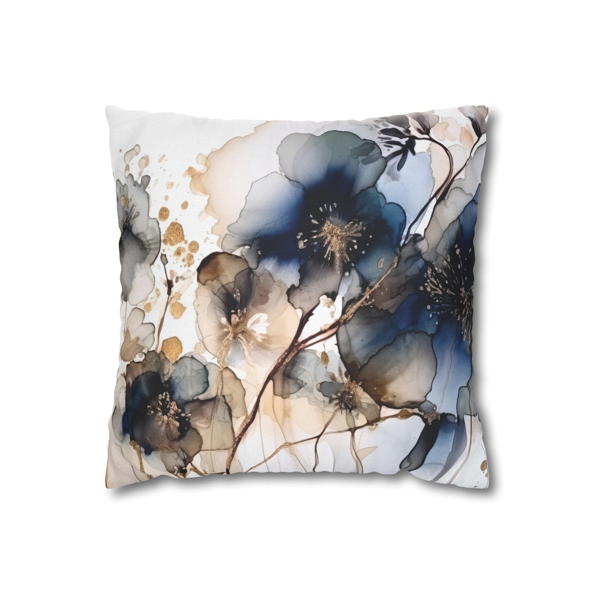 Floral Pillow Cover | Navy Blue Beige White Pillowcase