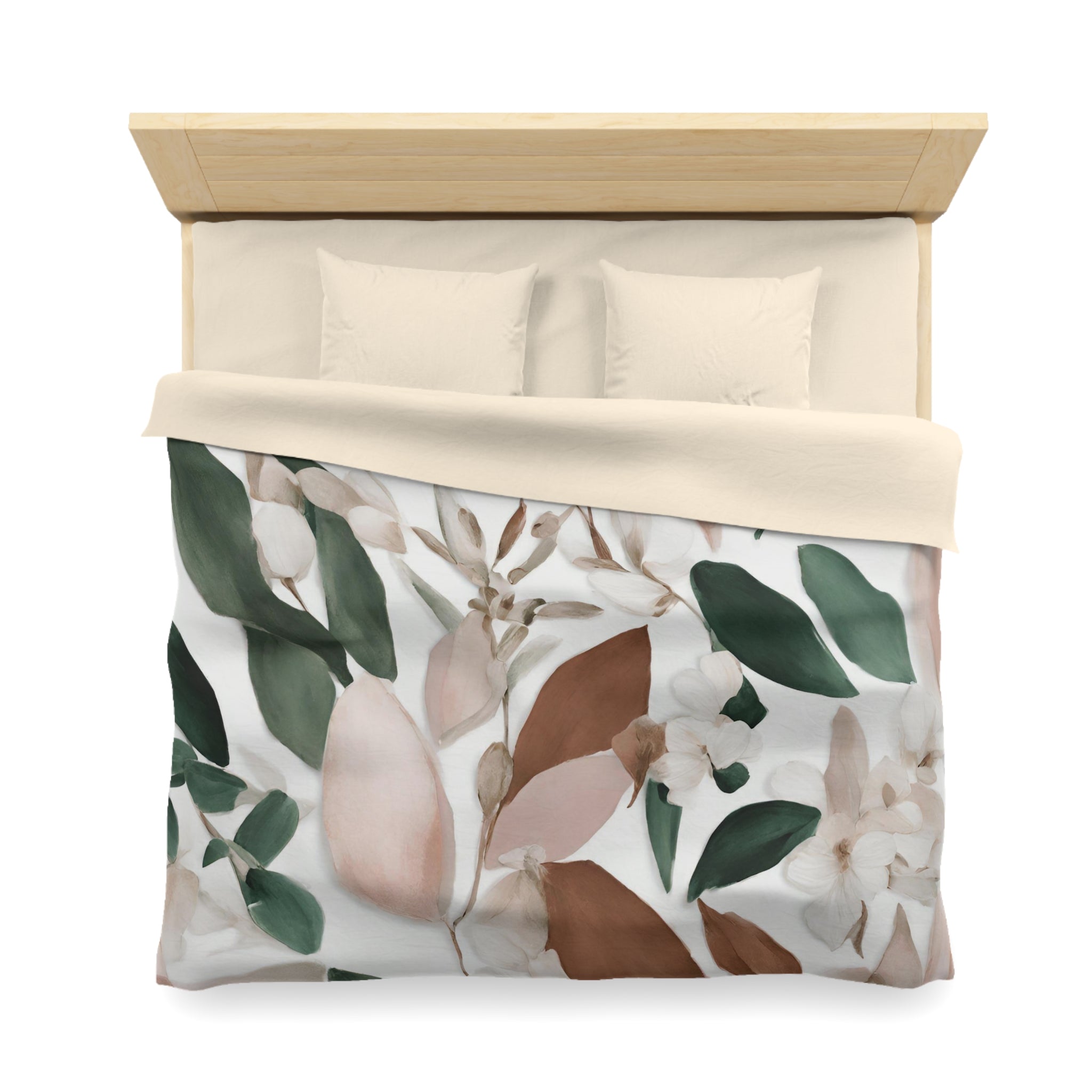 Floral Duvet Cover | White, Green, Rust Ivory, Blush Pink Leaves