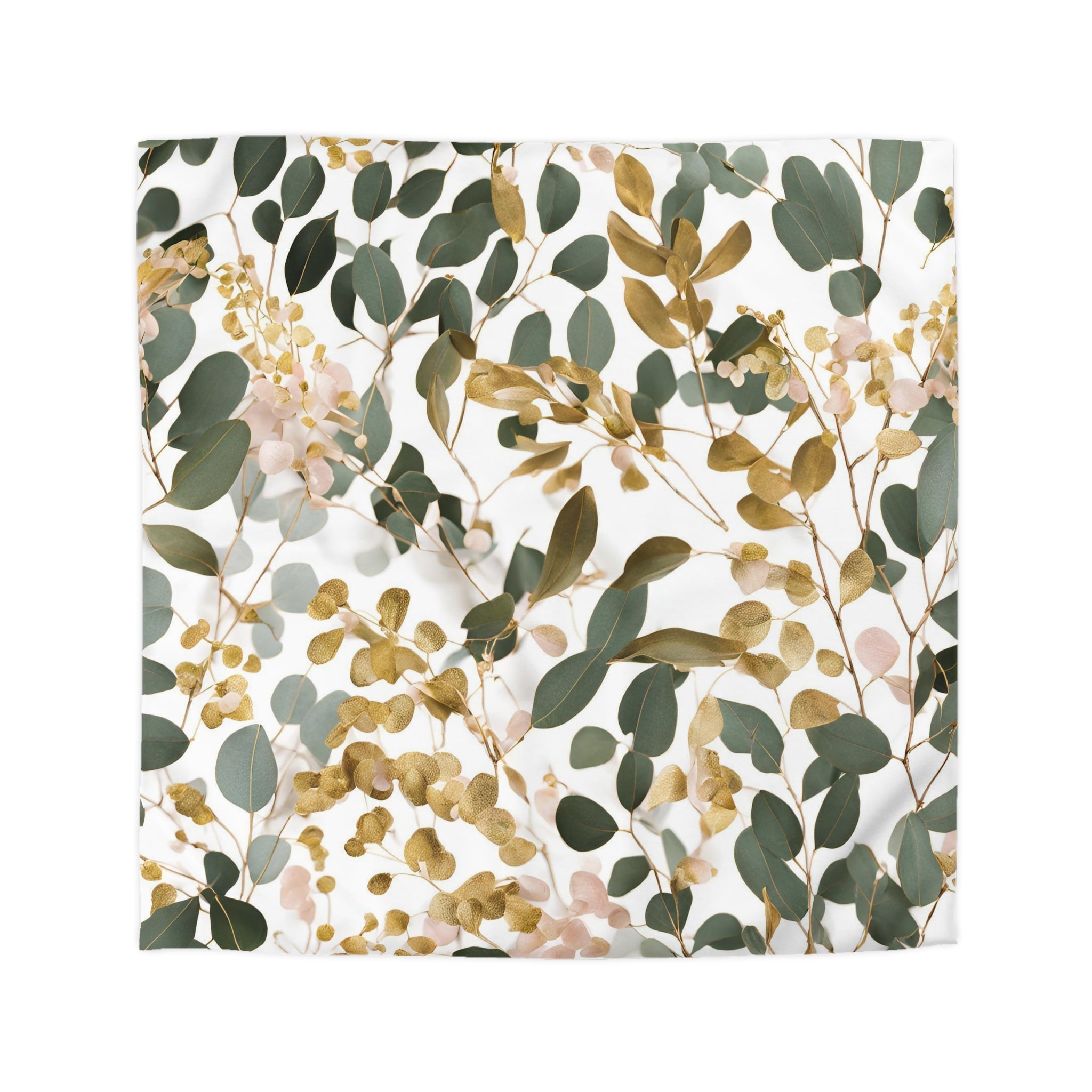 Floral Duvet Cover | Forest Sage Green, White Beige Eucalyptus Leaves Bedding Boho Decor