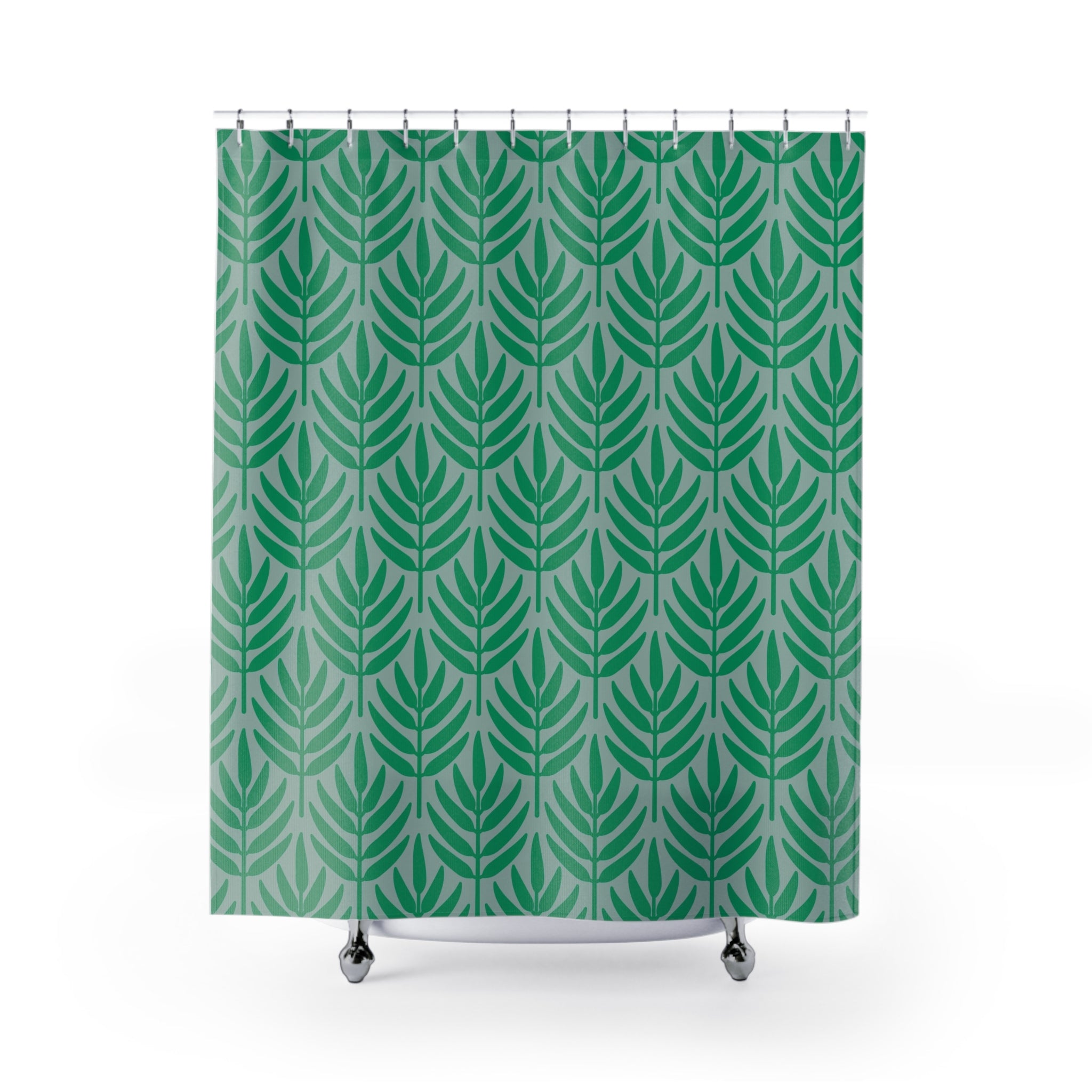 Art Deco Shower Curtain | Sage Green Grey Leaves Bath Curtain