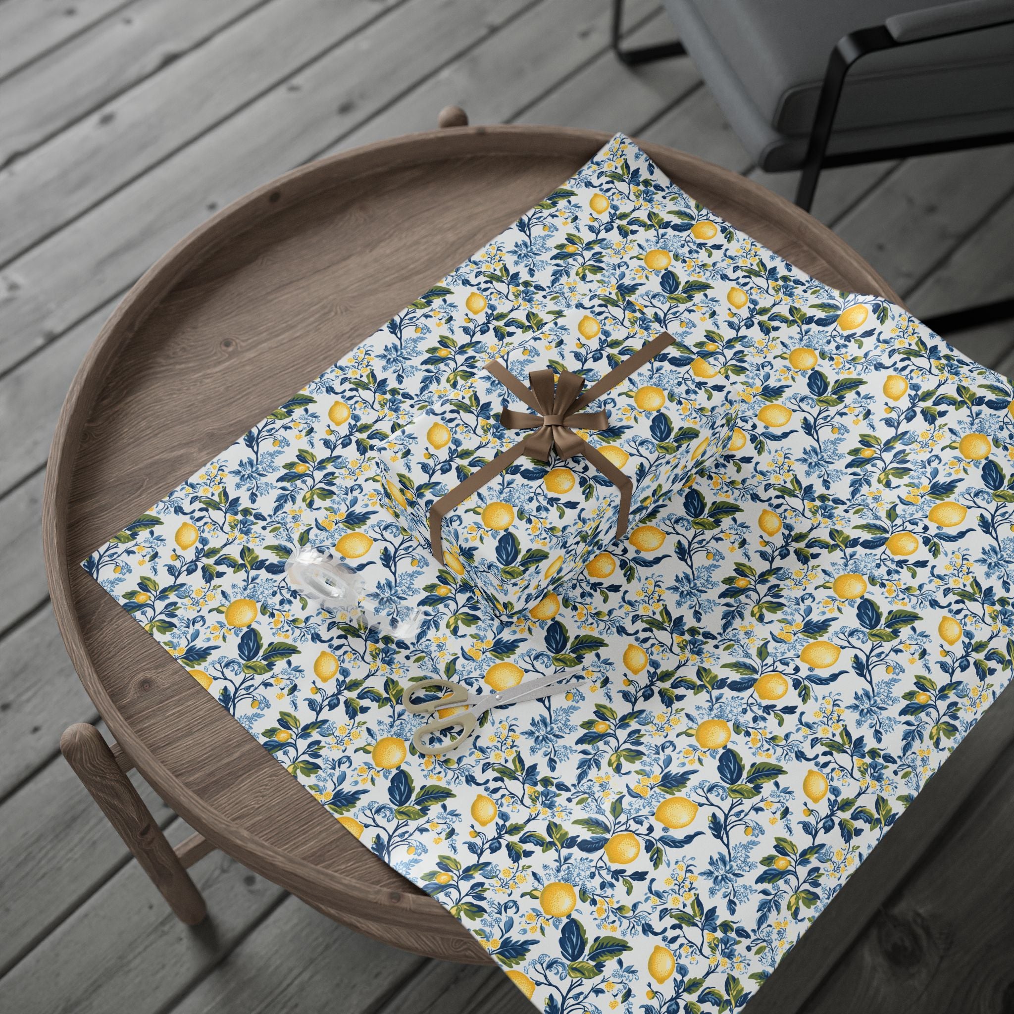 Lemon Wrapping Paper | Mediterranean Floral Gift Wrap for the Holidays, Birthdays
