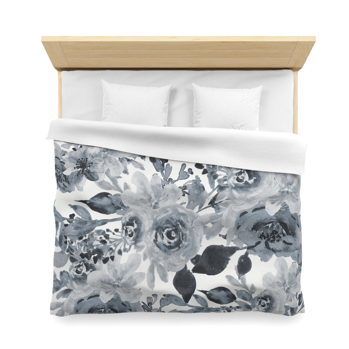 Dusty Grey Peony Duvet Cover | Slate Blue Watercolor Floral Bedding