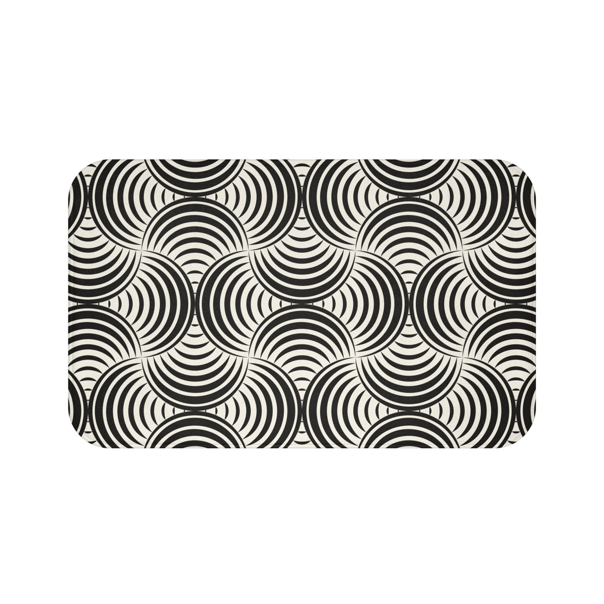 Black Cream Deco Circles Bath Mat, Retro Bathroom Rug