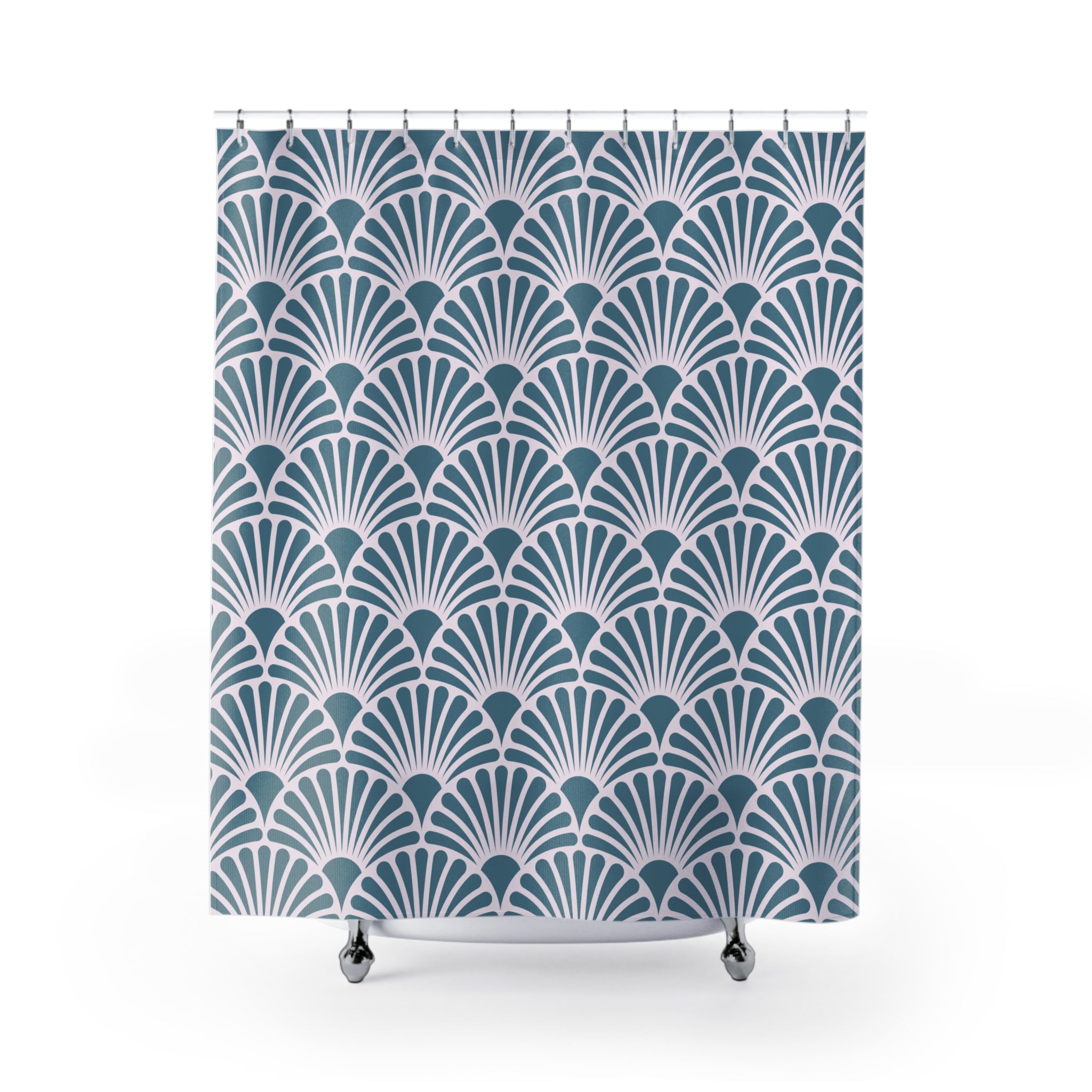 Art Deco Shower Curtain | Blue, White Fan Bath Curtain