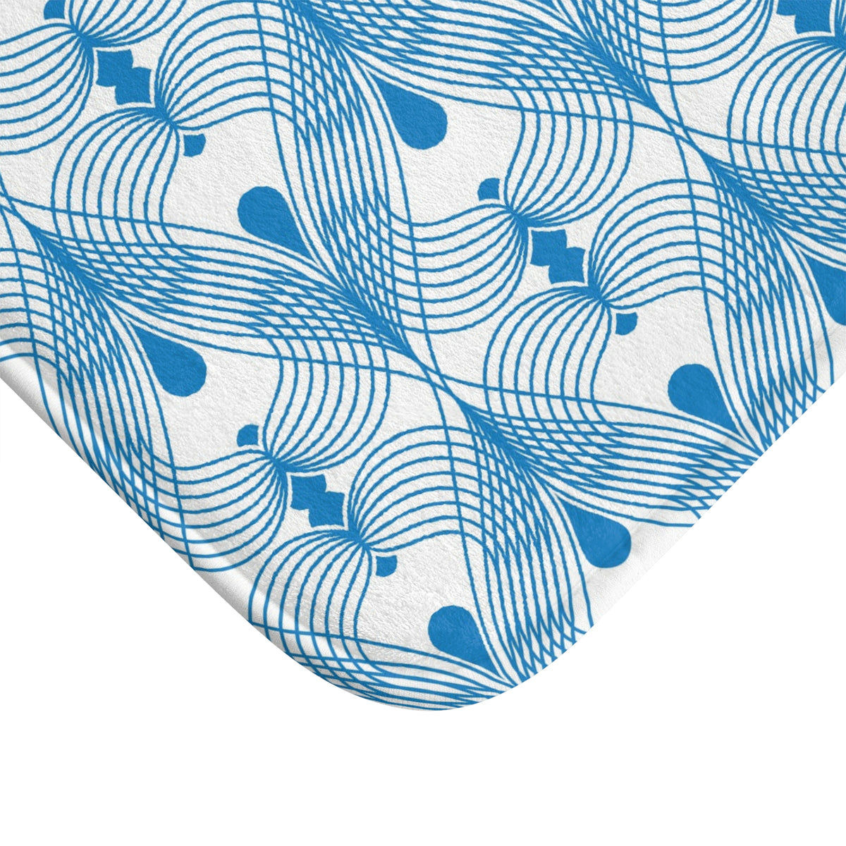 Sky Blue Deco Fan Bath Mat, Coastal Bathroom Rug