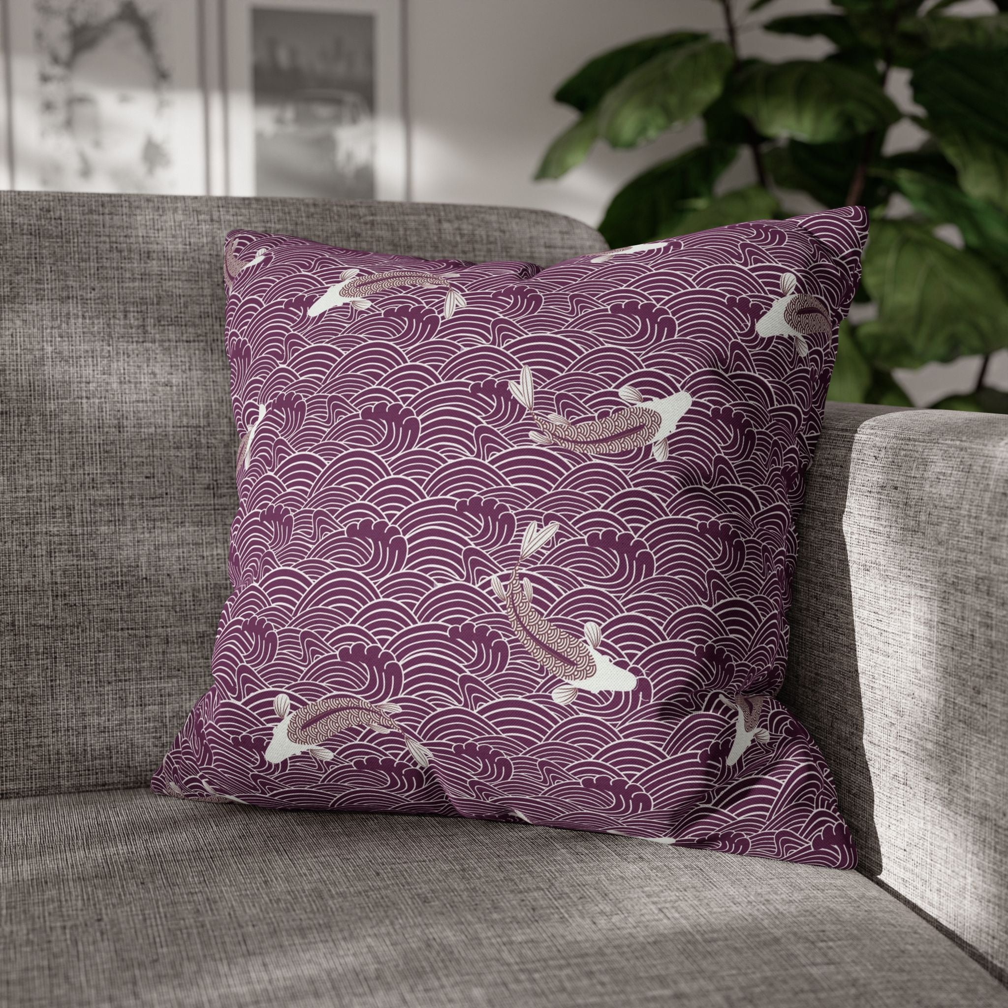 Japanese Koi Pillow Cover | Lilac Purple White Pillowcase