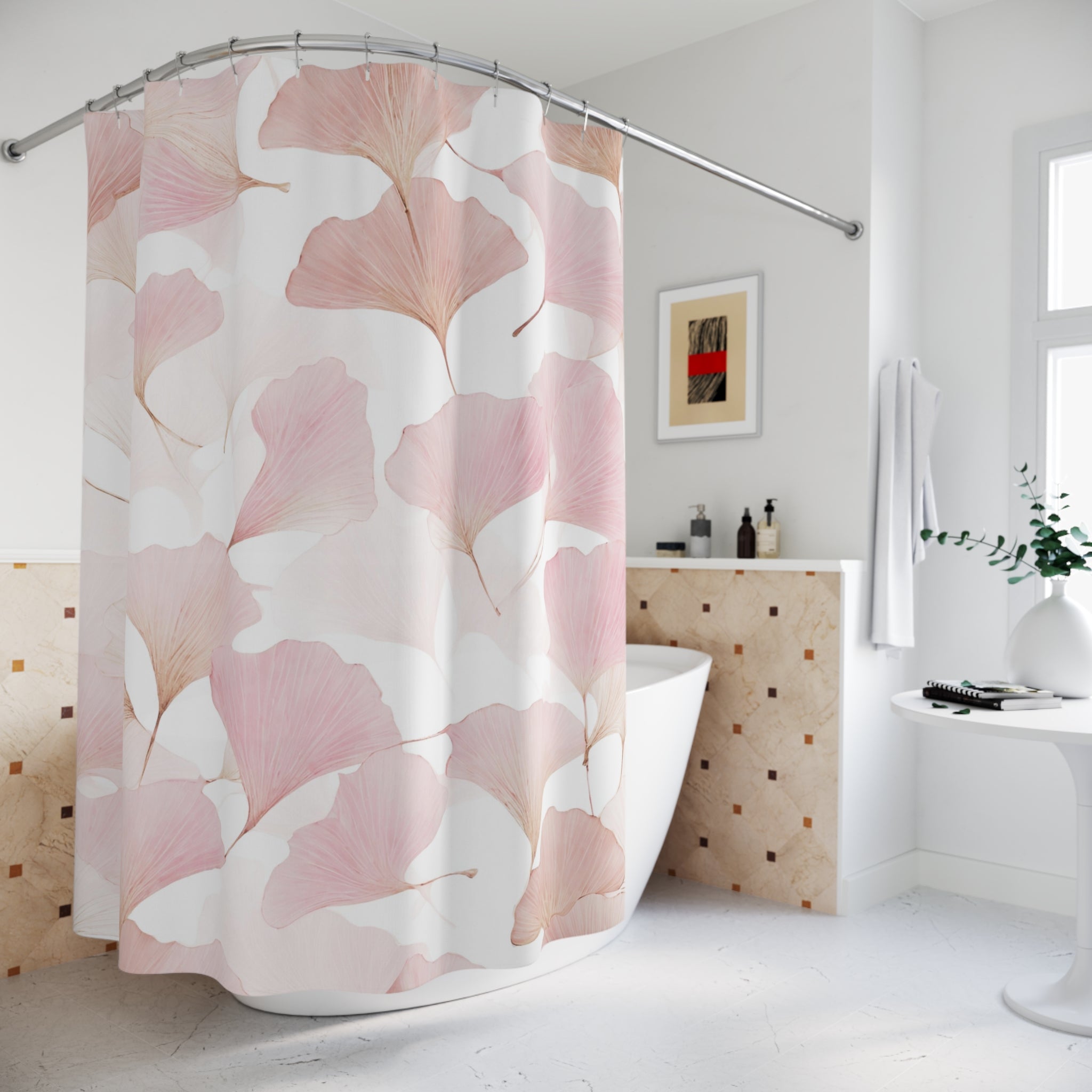 Ginko Floral Shower Curtain | Blush Pink Bathroom