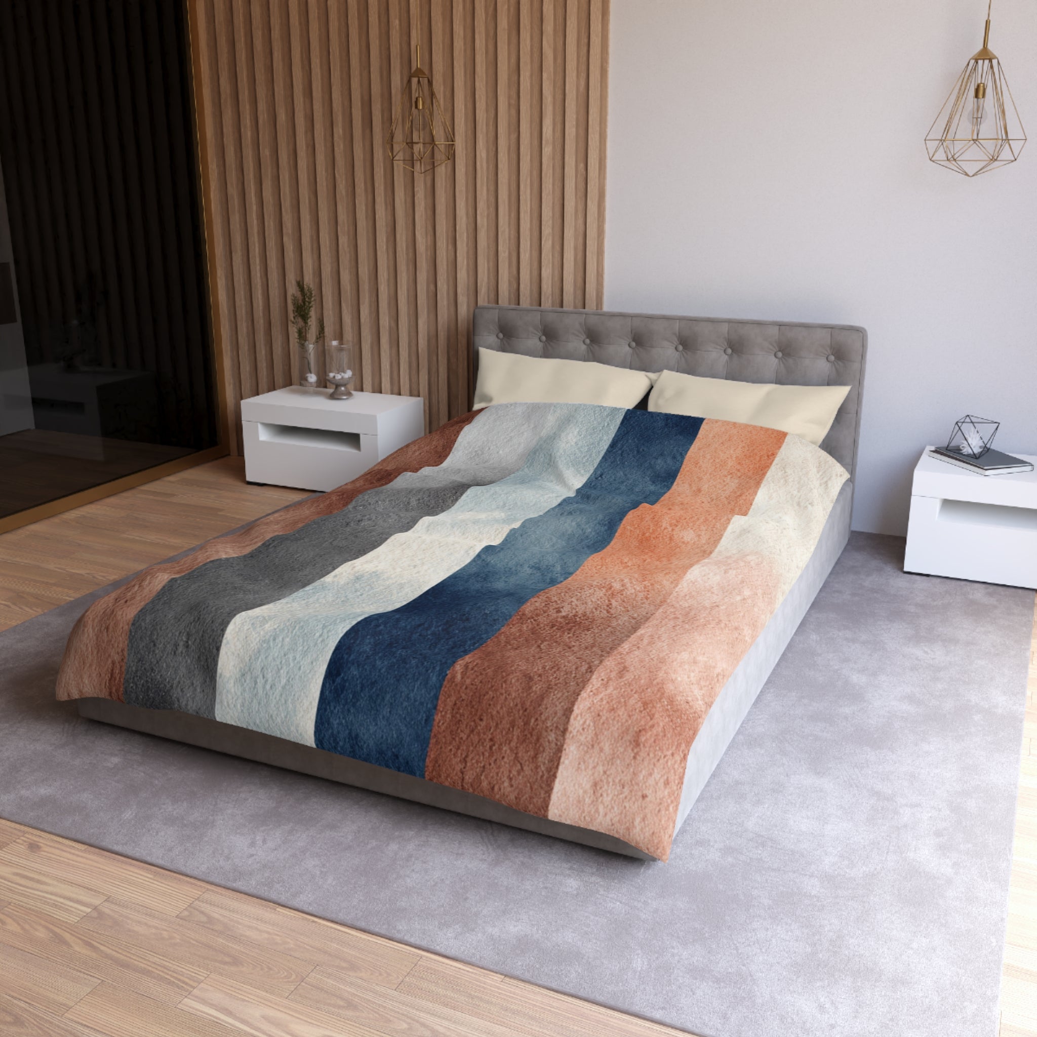 Modern Duvet, Pillow Cover | Navy Brown Bedroom Decor
