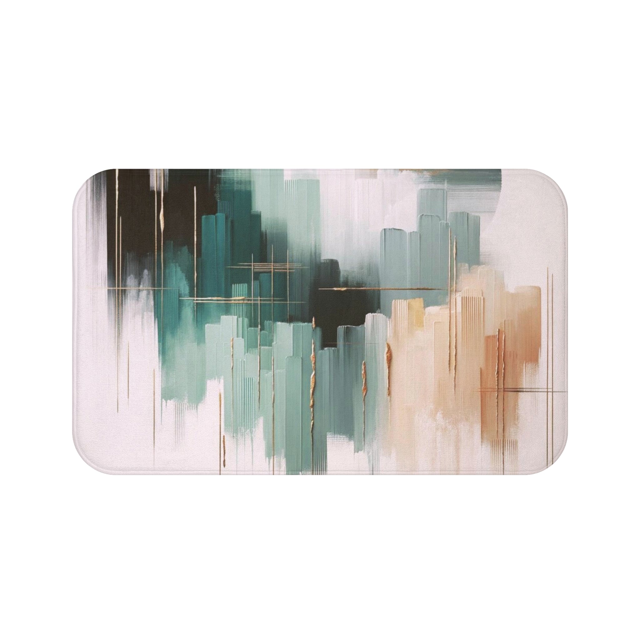 Abstract Bath Mat, Kitchen Mat | Blush Pink, Black Beige, Teal Mat