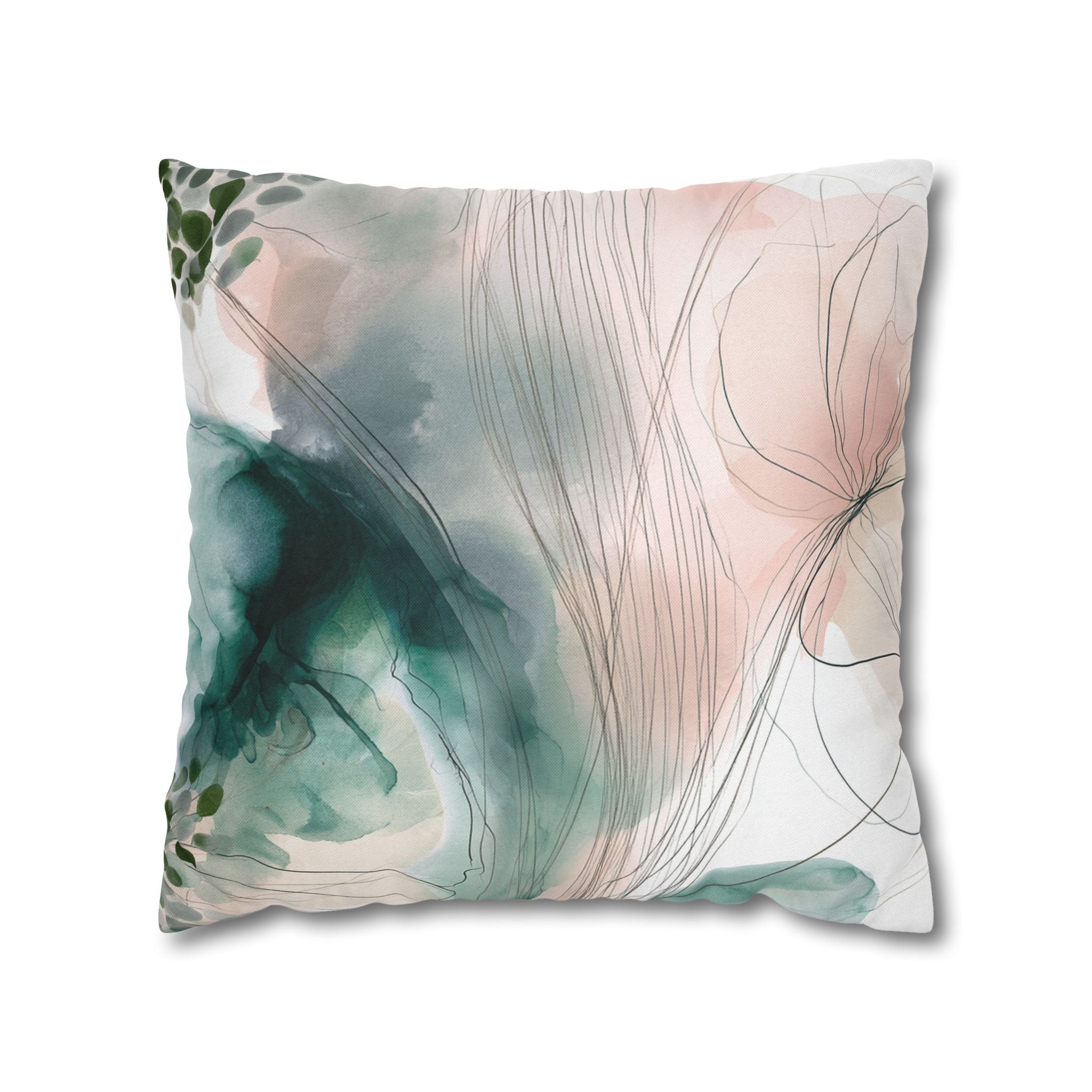 Japandi Throw Pillow Cover | Green Blush